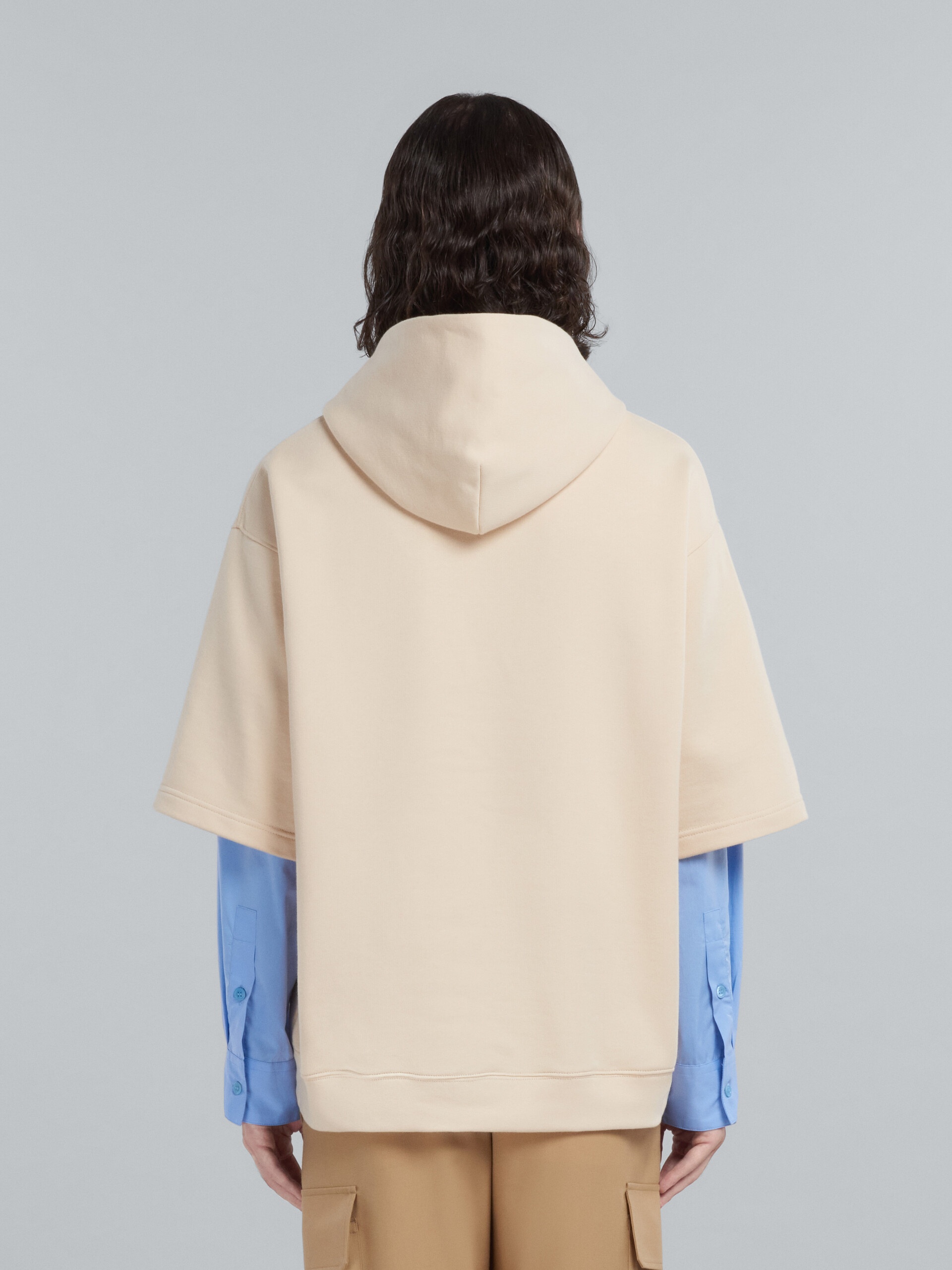 WHITE COTTON SWEATSHIRT WITH CONTRASTING SLEEVES - 3