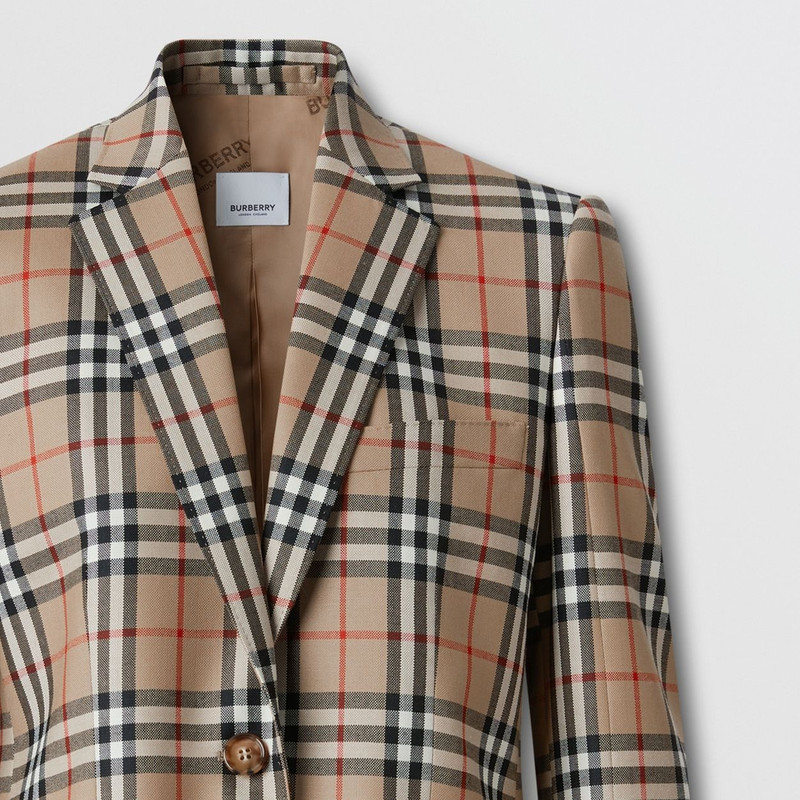 Vintage Check Wool Tailored Jacket 8