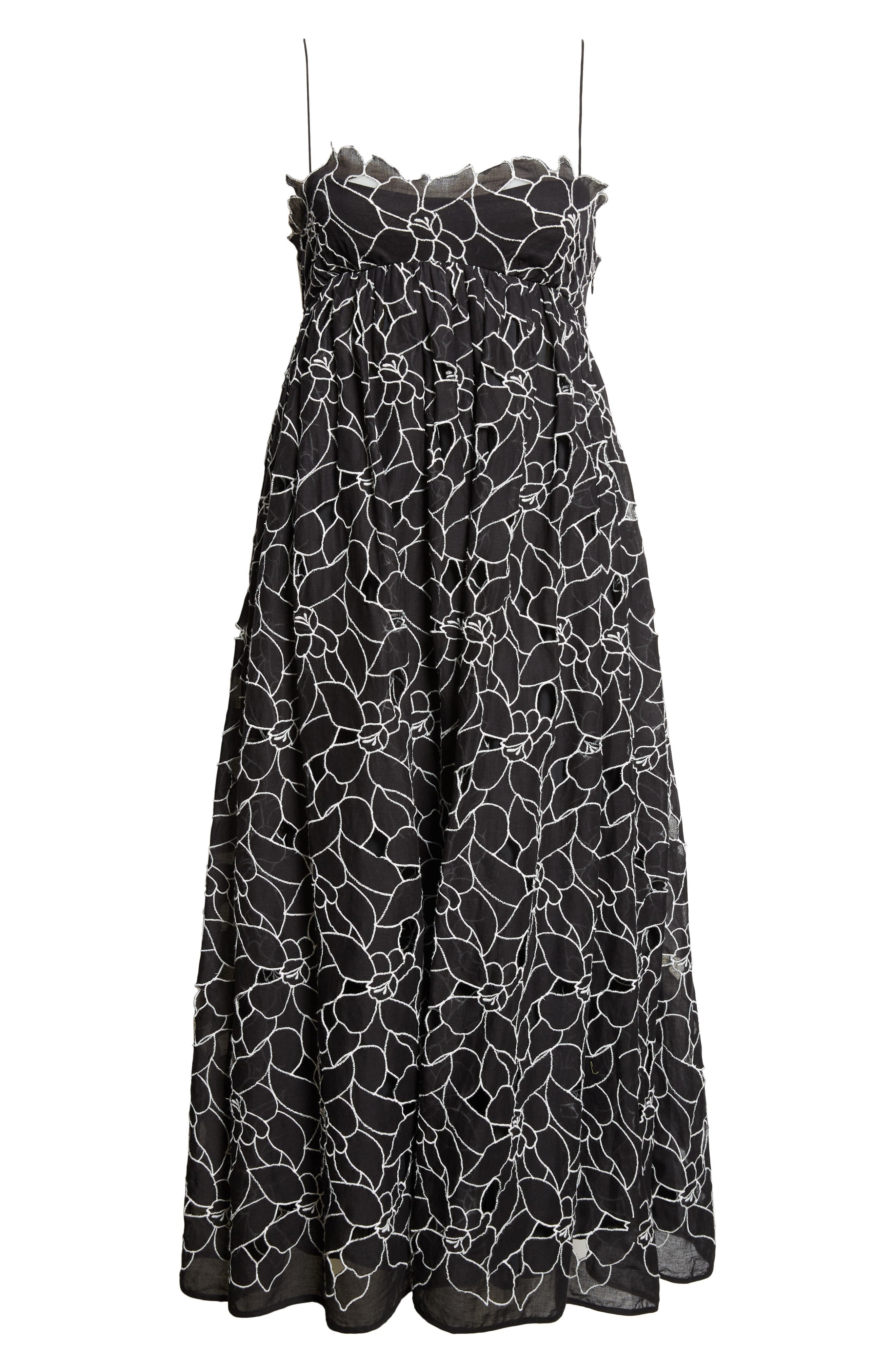 Ulla Johnson Marina Floral Embroidery Cotton Sundress in Noir at Nordstrom - 5