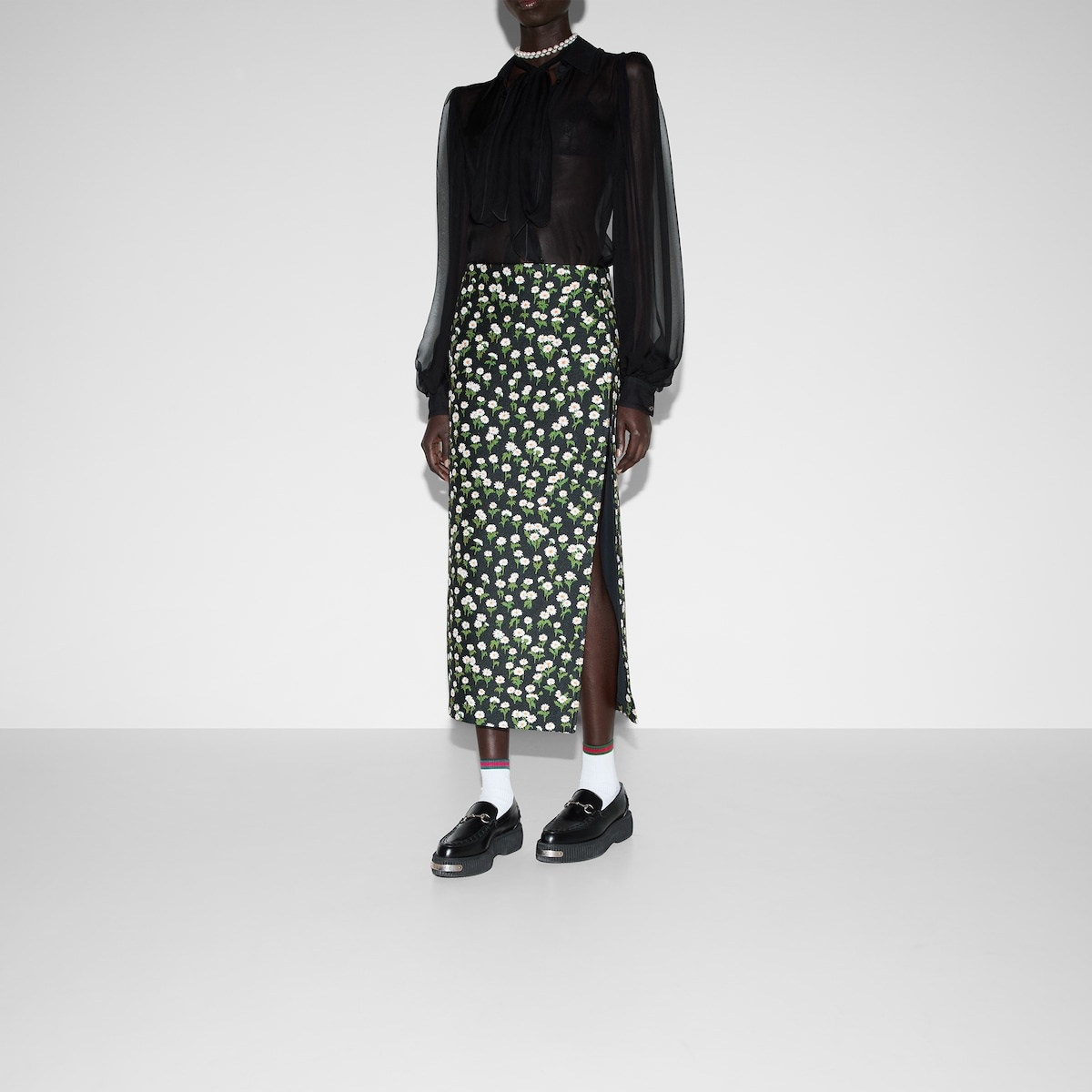 Mid-length floral crêpe skirt - 3