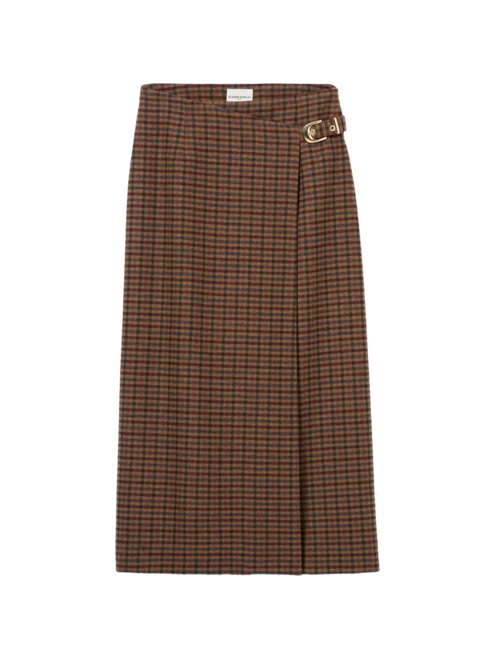 straight check wool blend skirt - 1