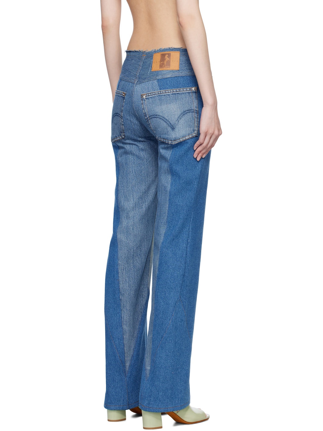Blue Reconstituted Boot Cut Jeans - 3