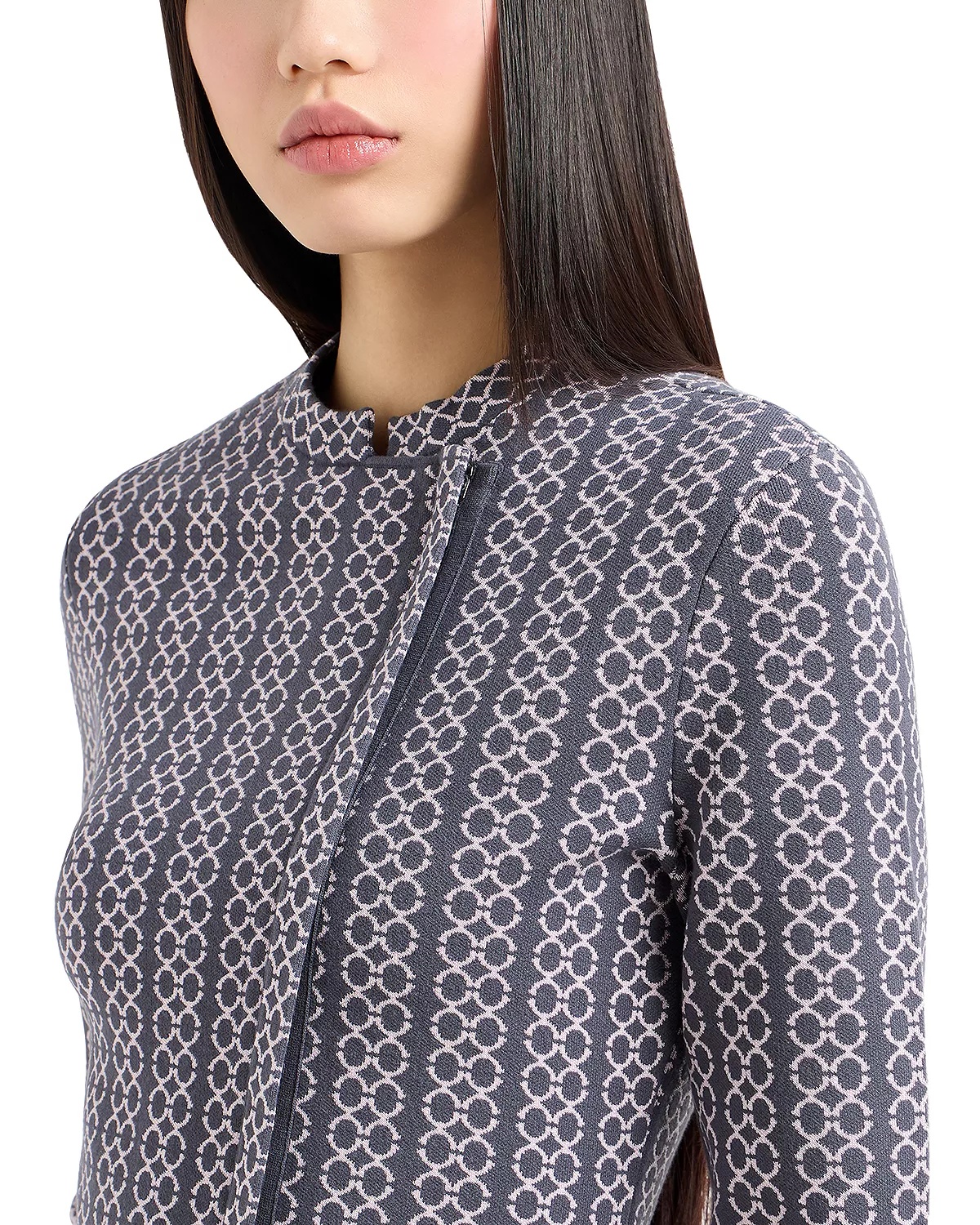 Two Tone Jacquard Collarless Jacket - 4