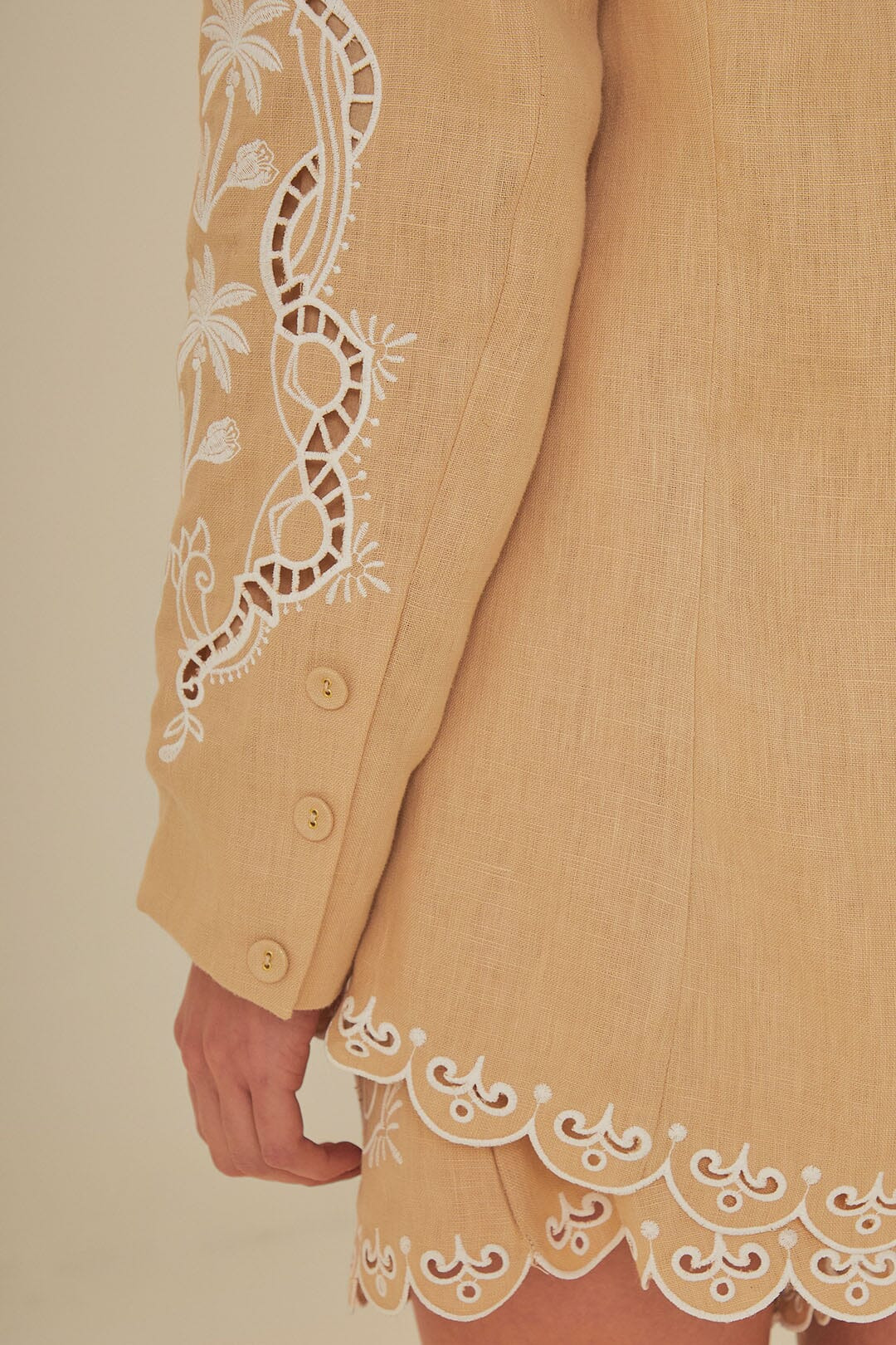 Khaki Embroidered Euroflax™ Premium Linen Blazer - 5