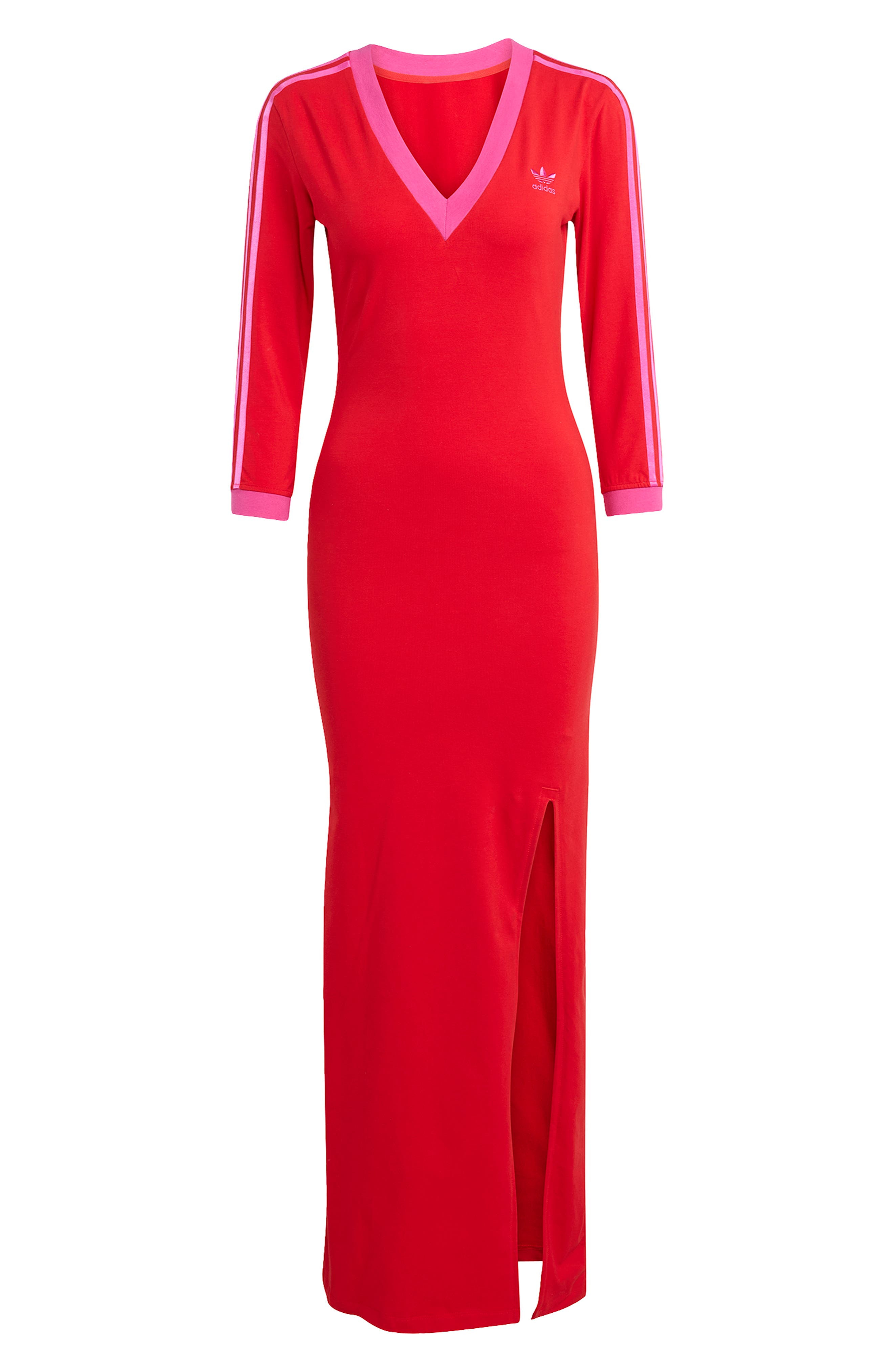 adidas Adicolor Classics 3-Stripes Maxi Dress in Scarlet/Semi Lucid Fuchsia at Nordstrom - 5