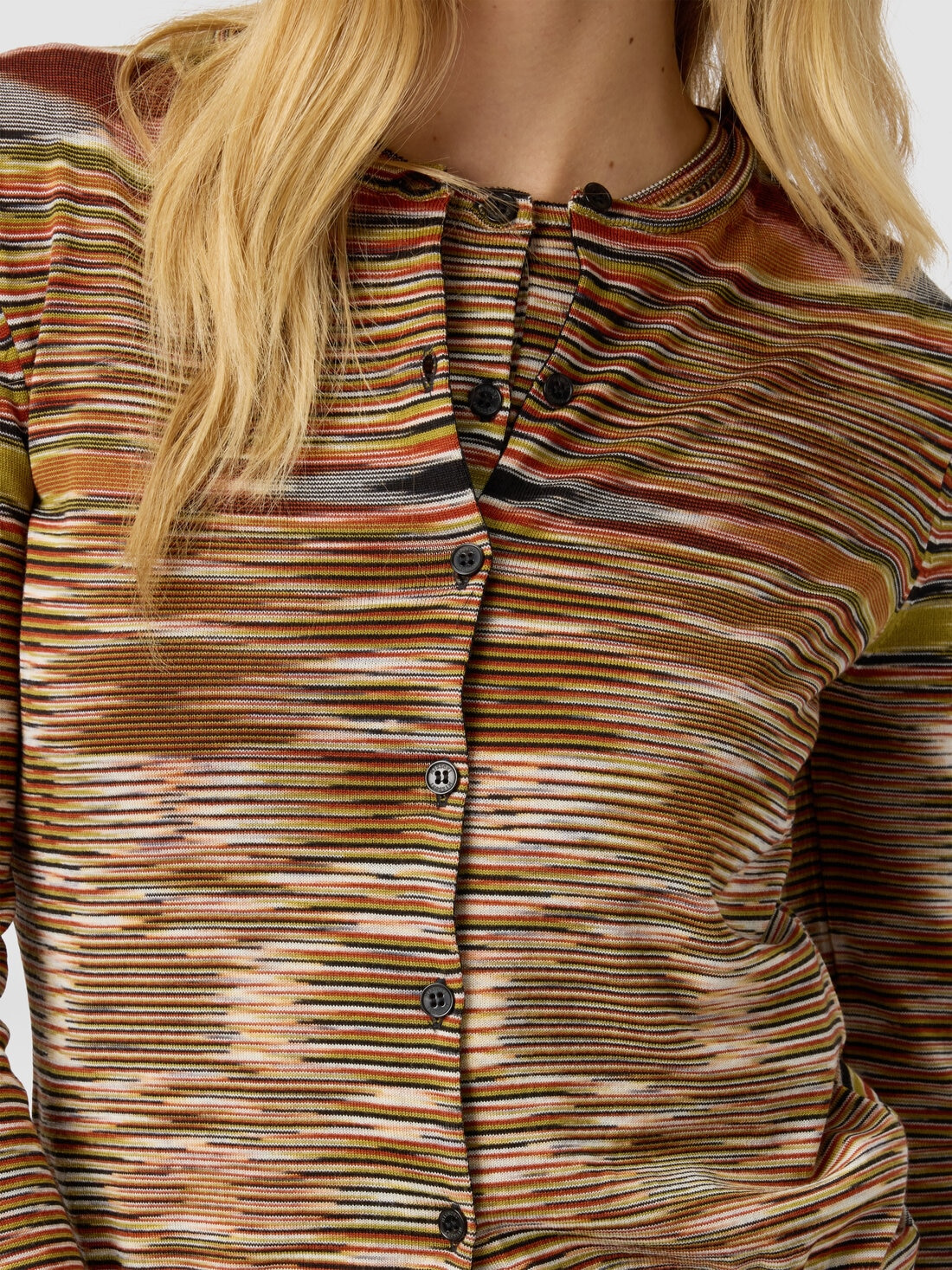 Short Crew Neck Cardigan in Smooth Flame Knit - 5