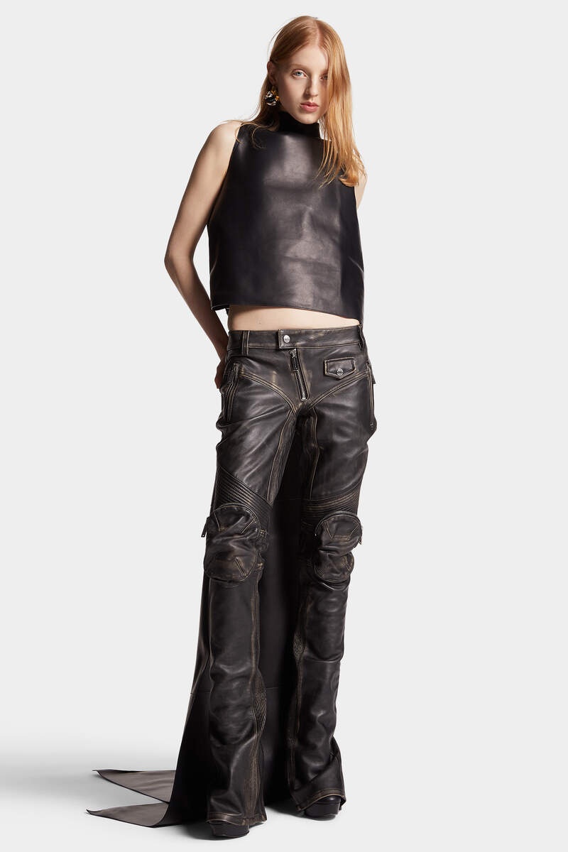 DISTRESSED LEATHER BIKER PANTS - 7