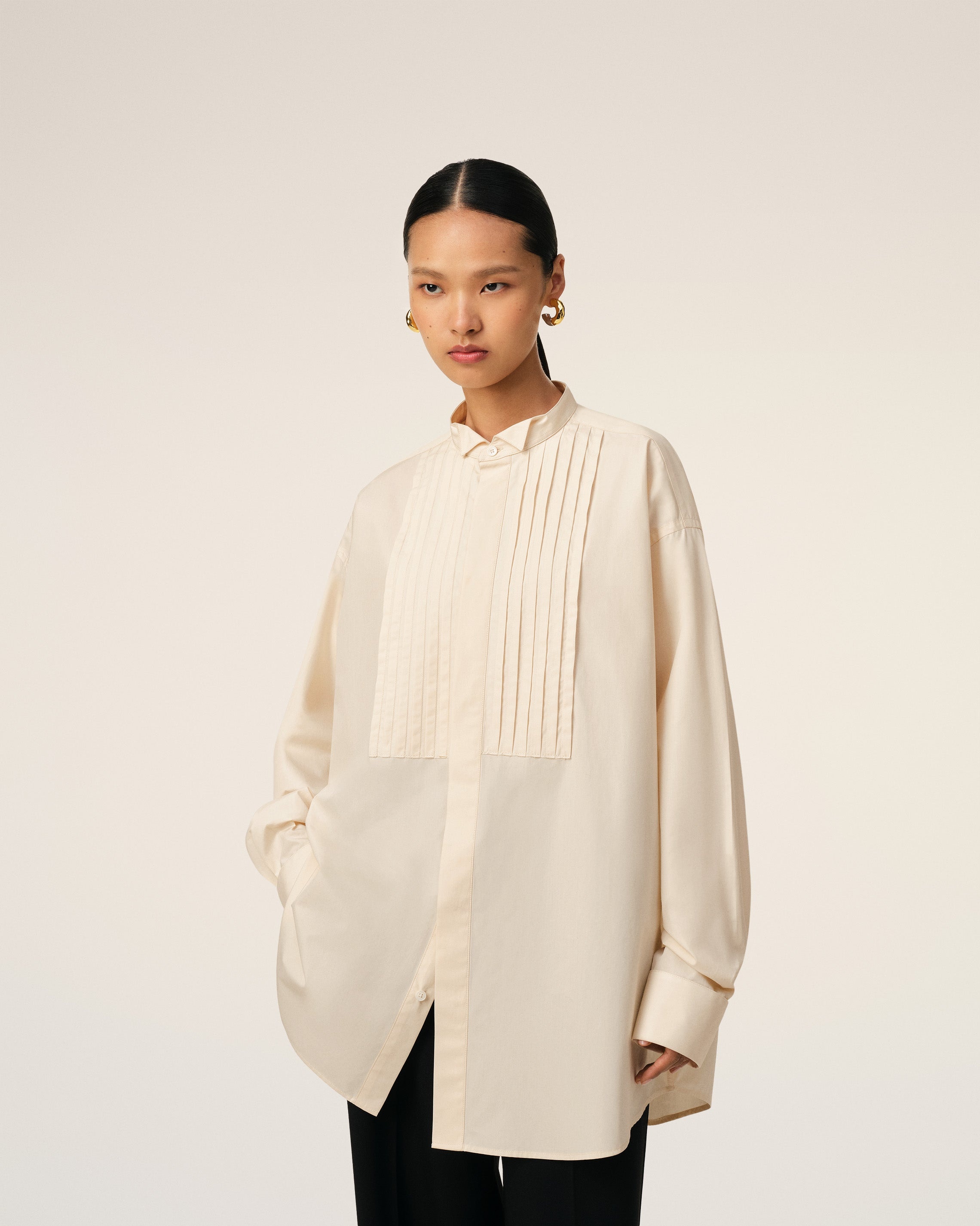 BEIGE COTTON OVERSIZED SHIRT - 3