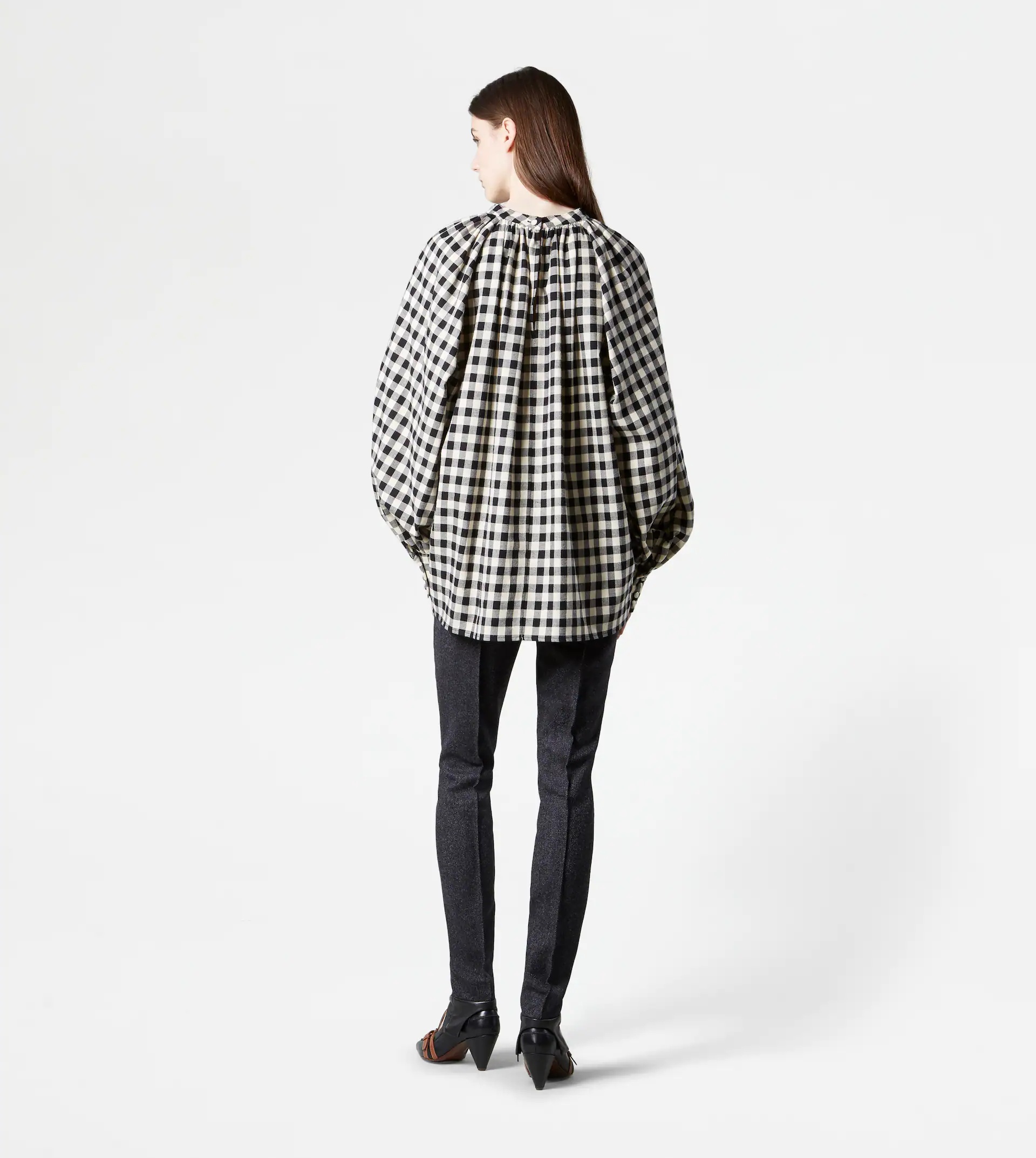 FLANNEL BLOUSE - BLACK, WHITE - 3