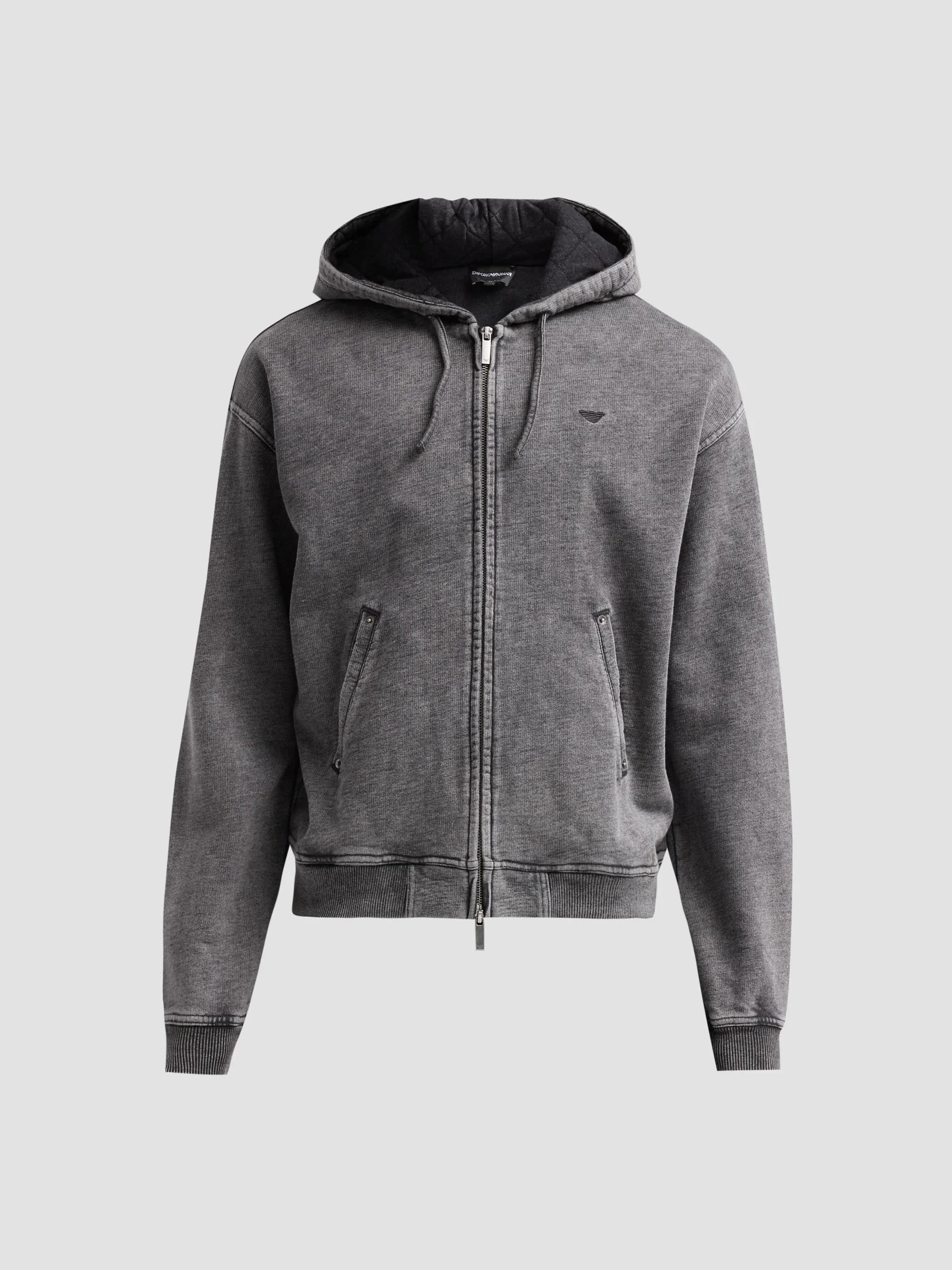 Men's Washed Cotton Full-Zip Hoodie - Solid Black - 1