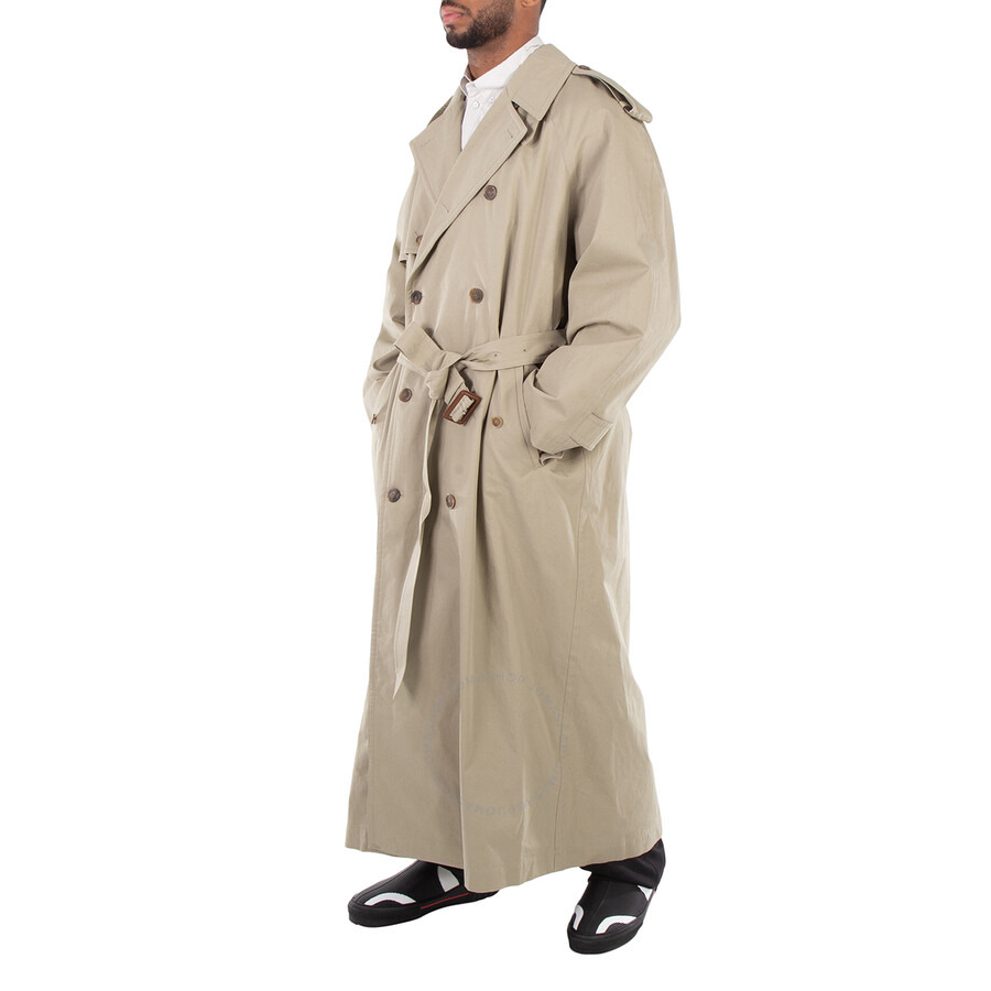 Balenciaga Men's Military Beige Belted Maxi Trench Coat - 2