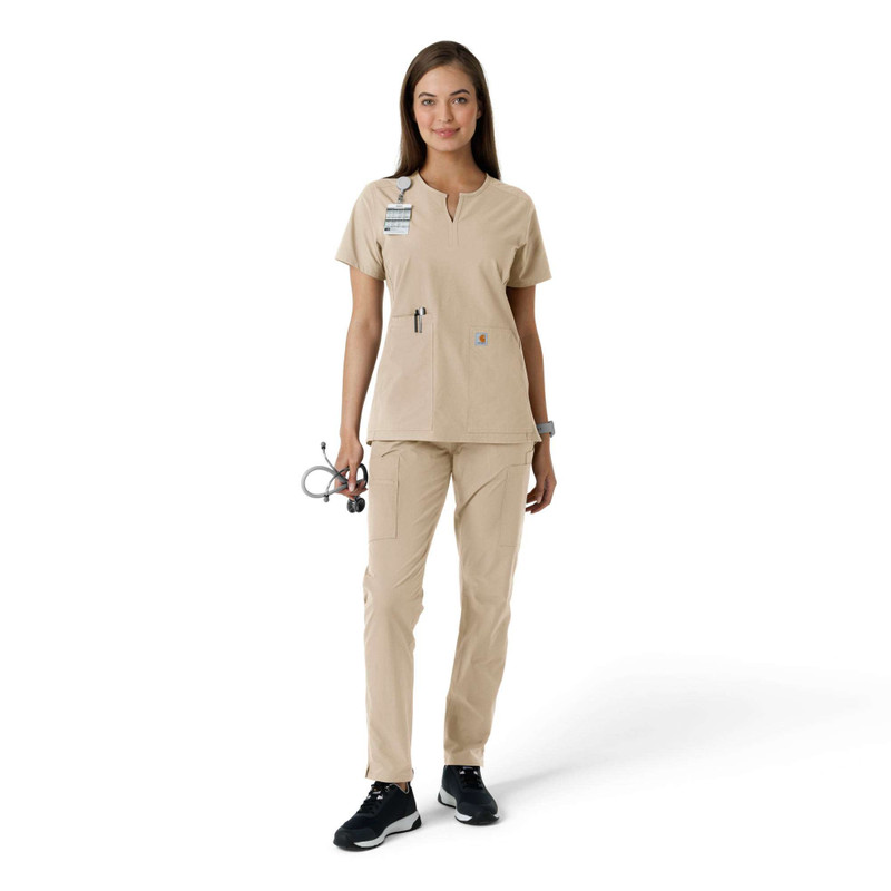 Women's Force Essentials Notch Neck Tunic Knit Panel Scrub Top 3