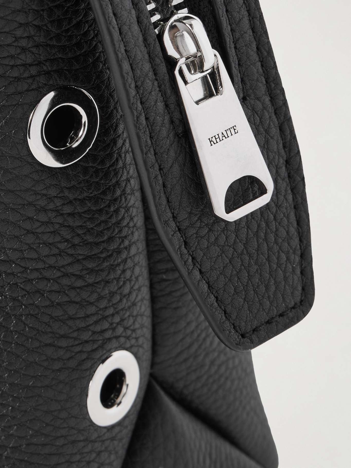 Lina eyelet-embellished textured-leather pouch Black - 3