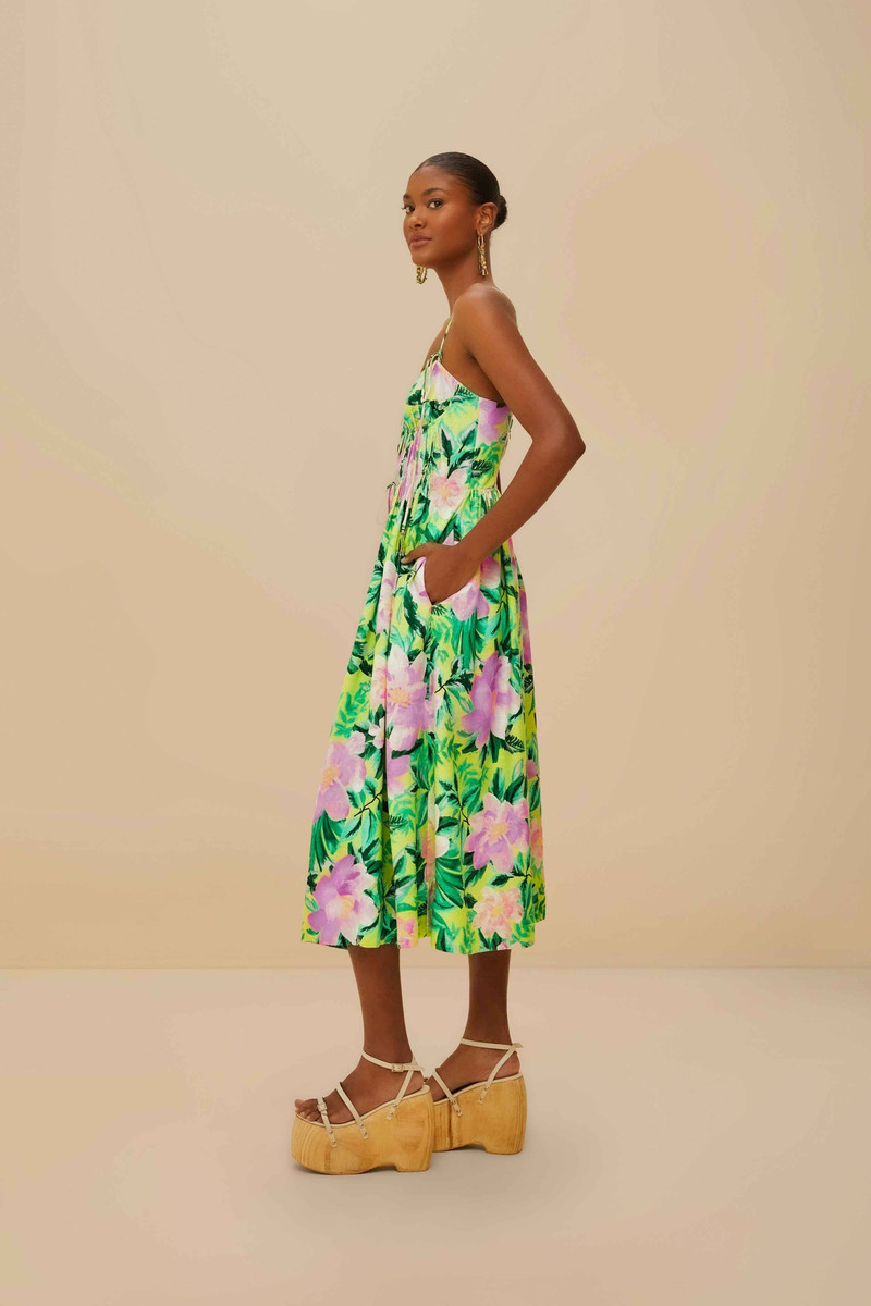 Green Painted Flowers Lenzing™ Ecovero™ Euroflax™ Midi Dress 3
