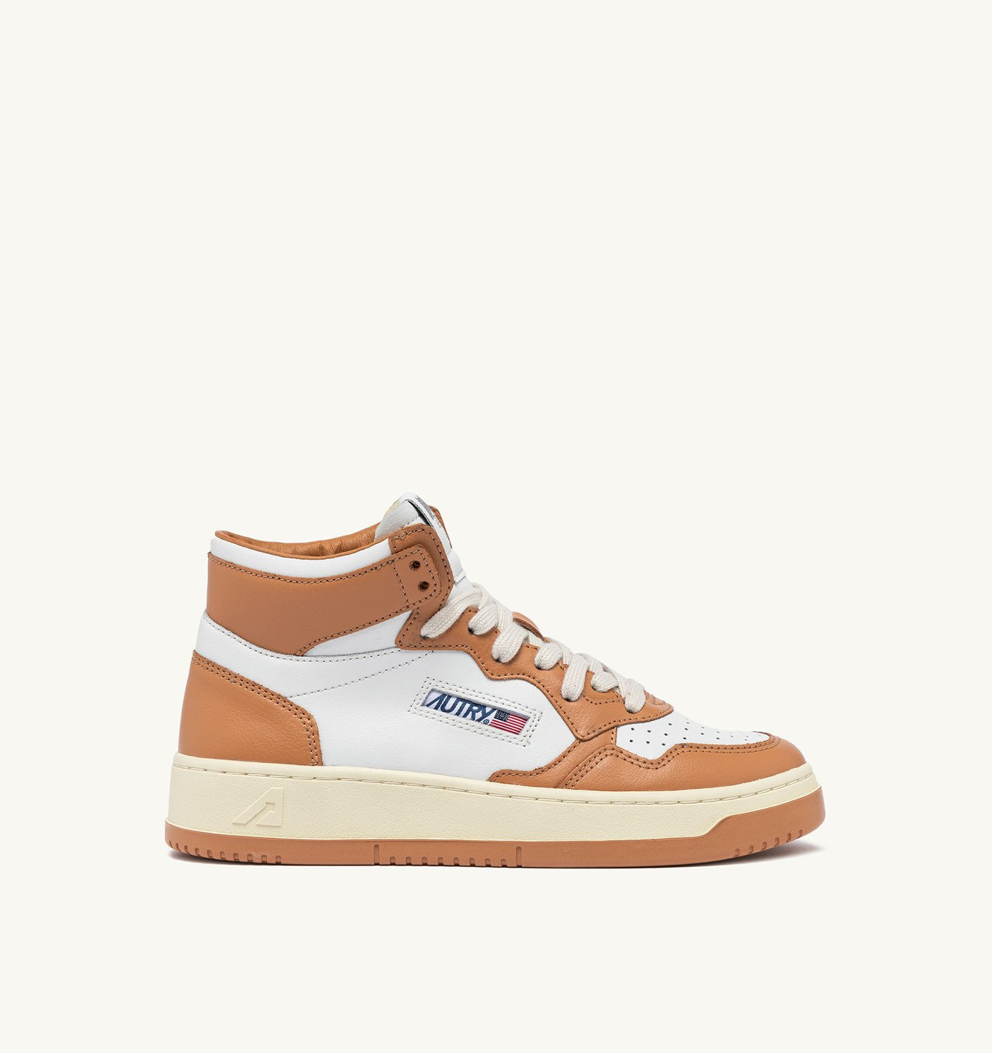 MEDALIST MID BICOLOR SNEAKERS IN WHITE AND SANDSTORM LEATHER - 1