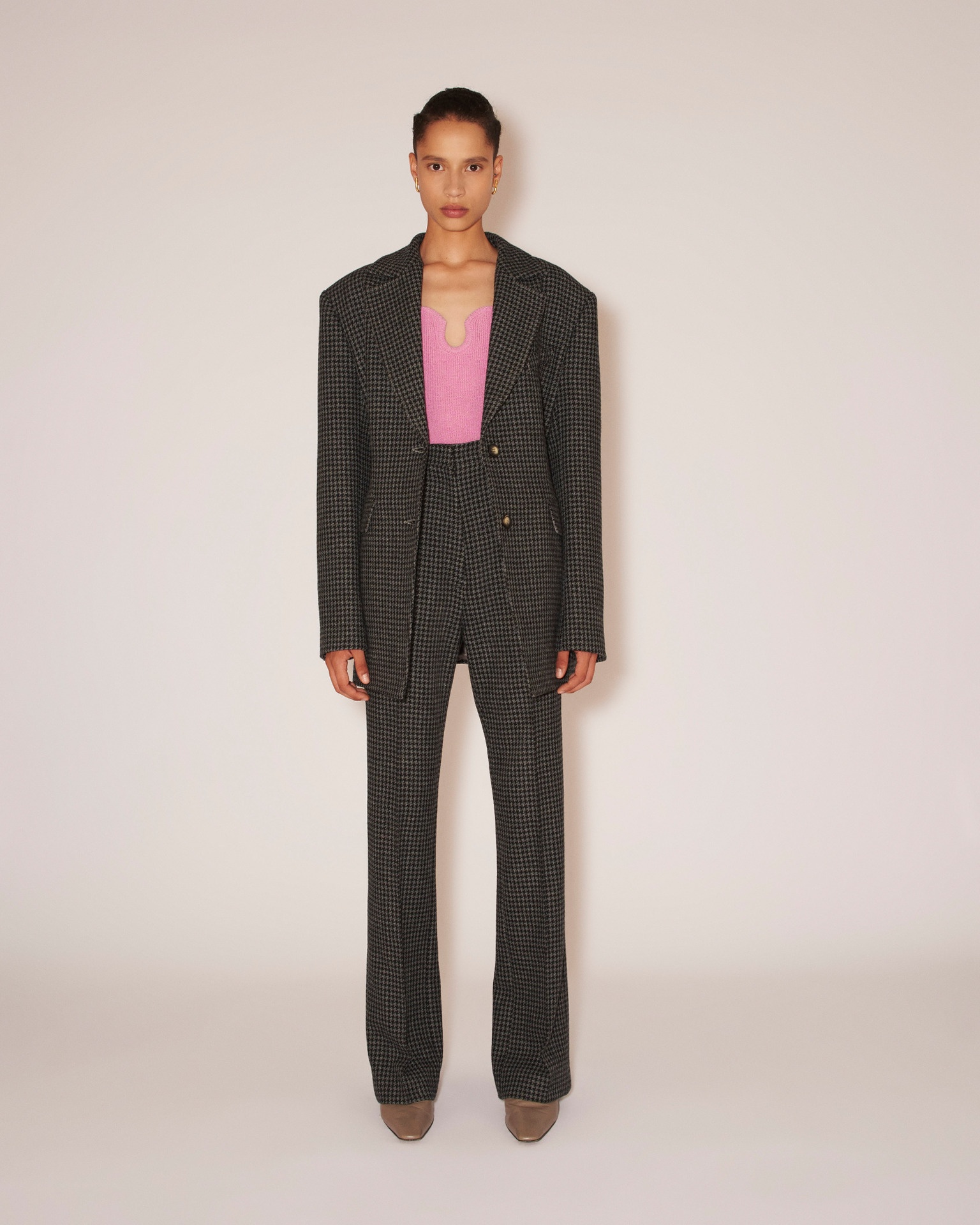 MANOUK - Wool houndstooth relaxed fit jacket - Grey&Black - 2