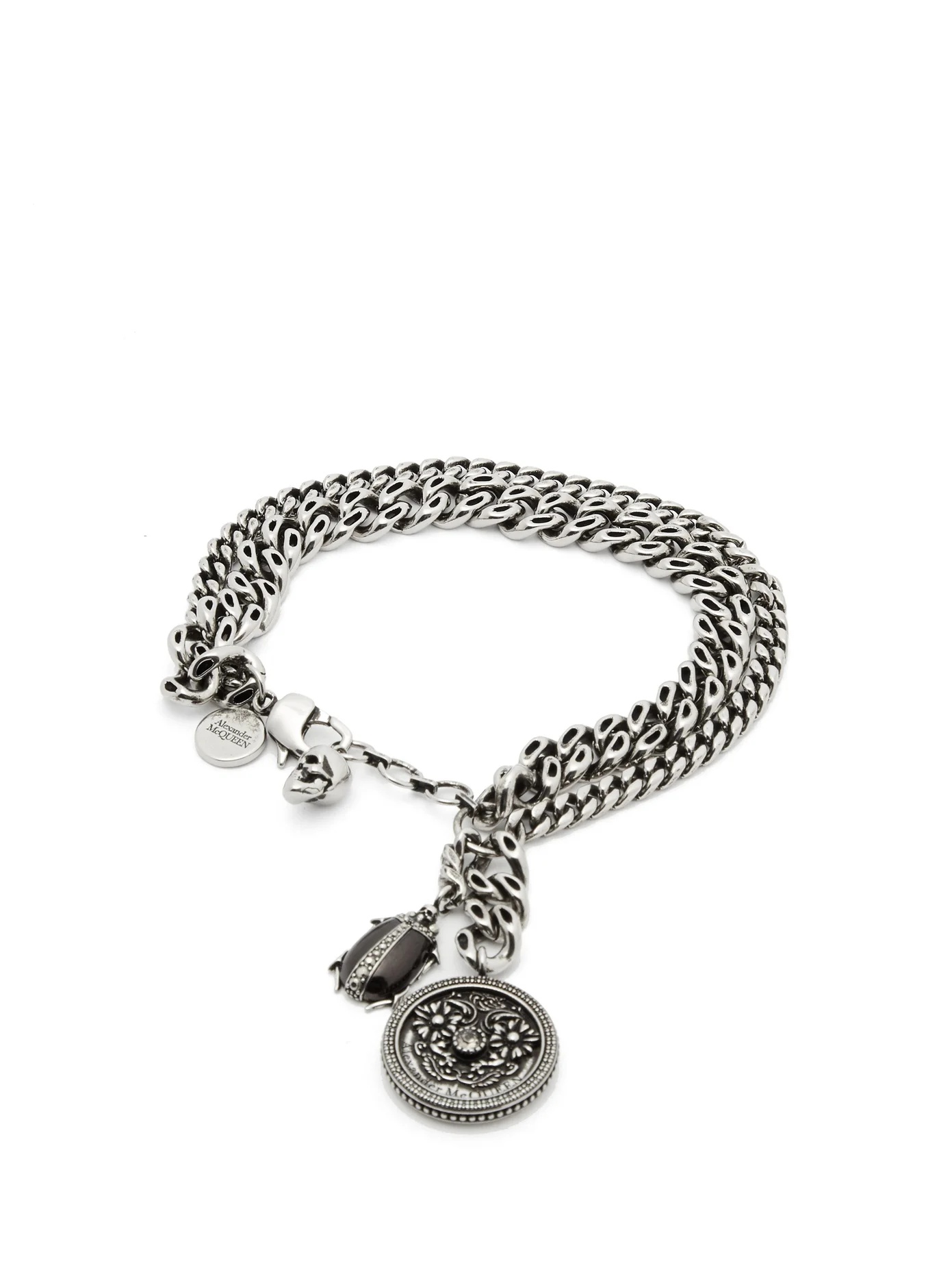 Beetle, skull and medallion charm bracelet - 1