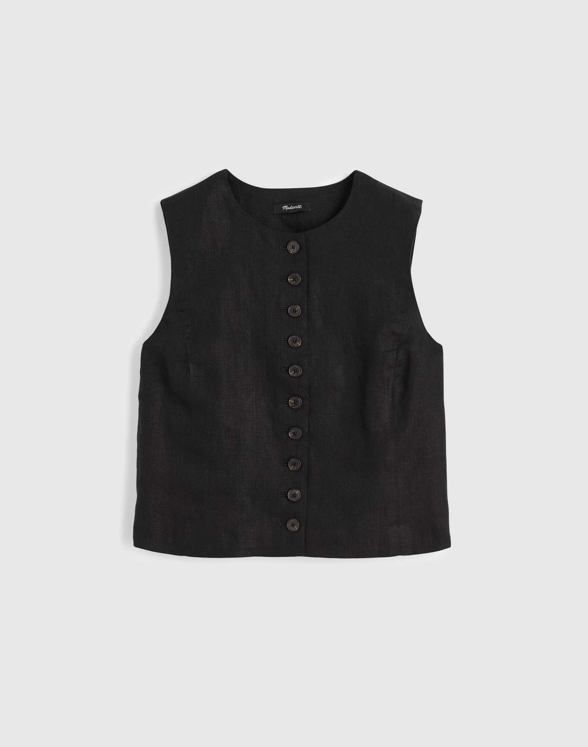 Button-Front Shell Top in 100% Linen - 1
