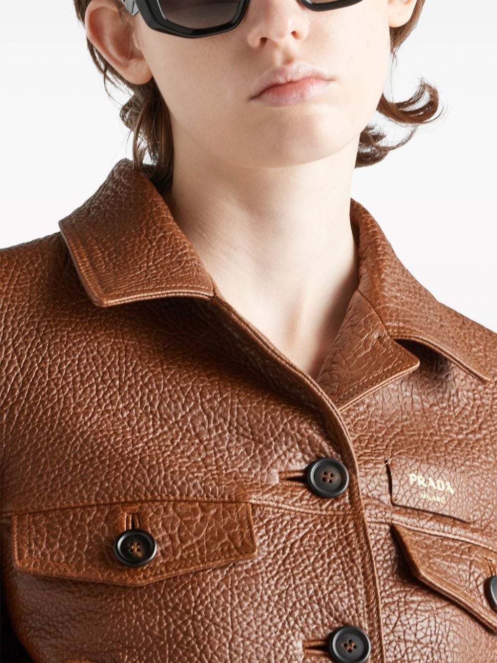 crocodile-embossed leather jacket - 5