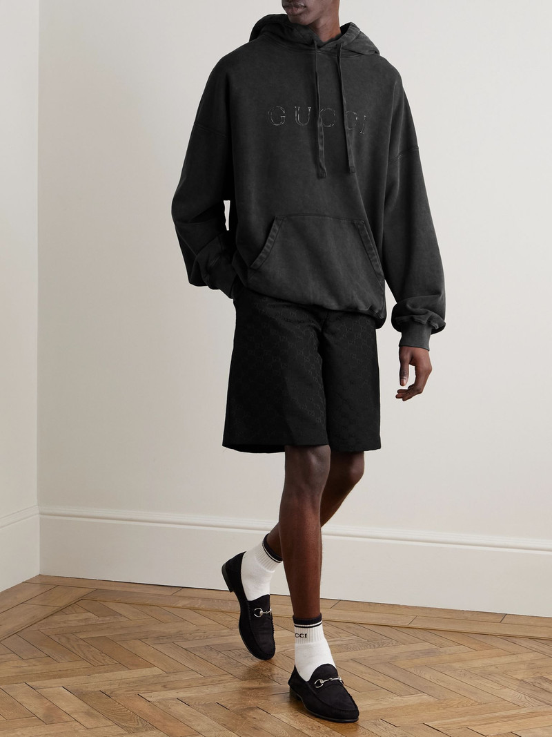 GUCCI Logo-Print Cotton-Jersey Hoodie Black outlook