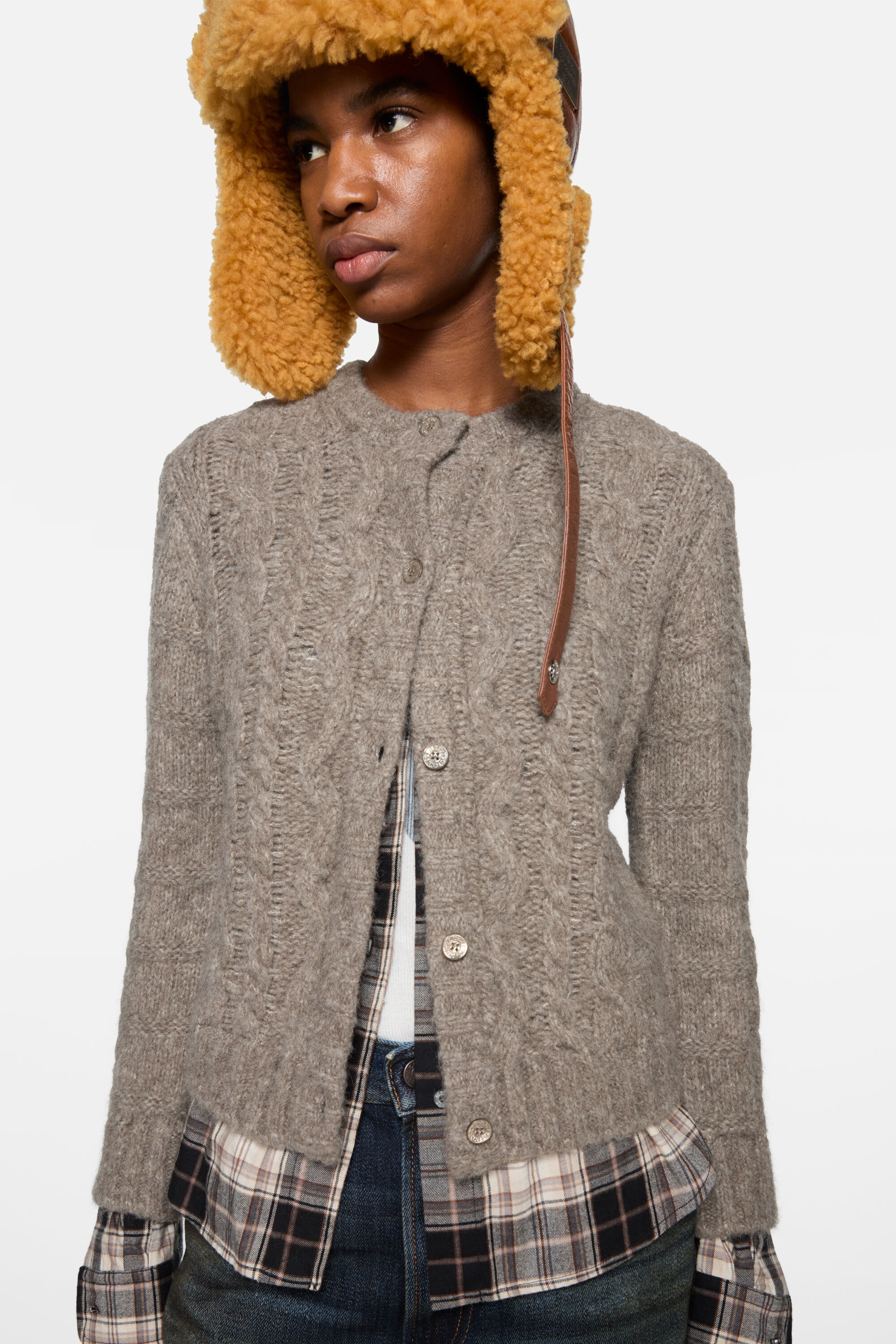 Fitted layered cardigan - Beige melange - 4