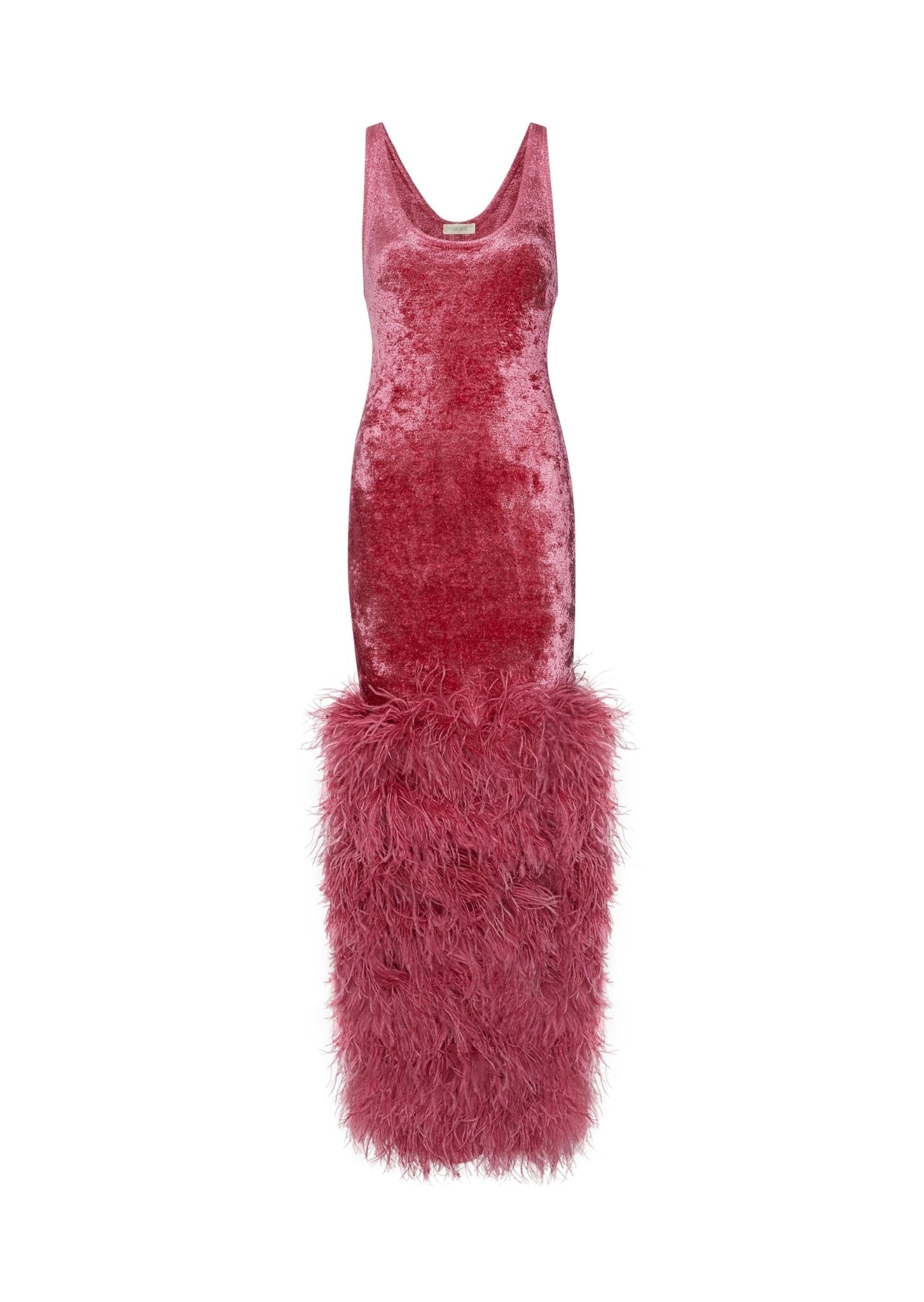 Velvet Scoop Neck Dress With Feathers - 1