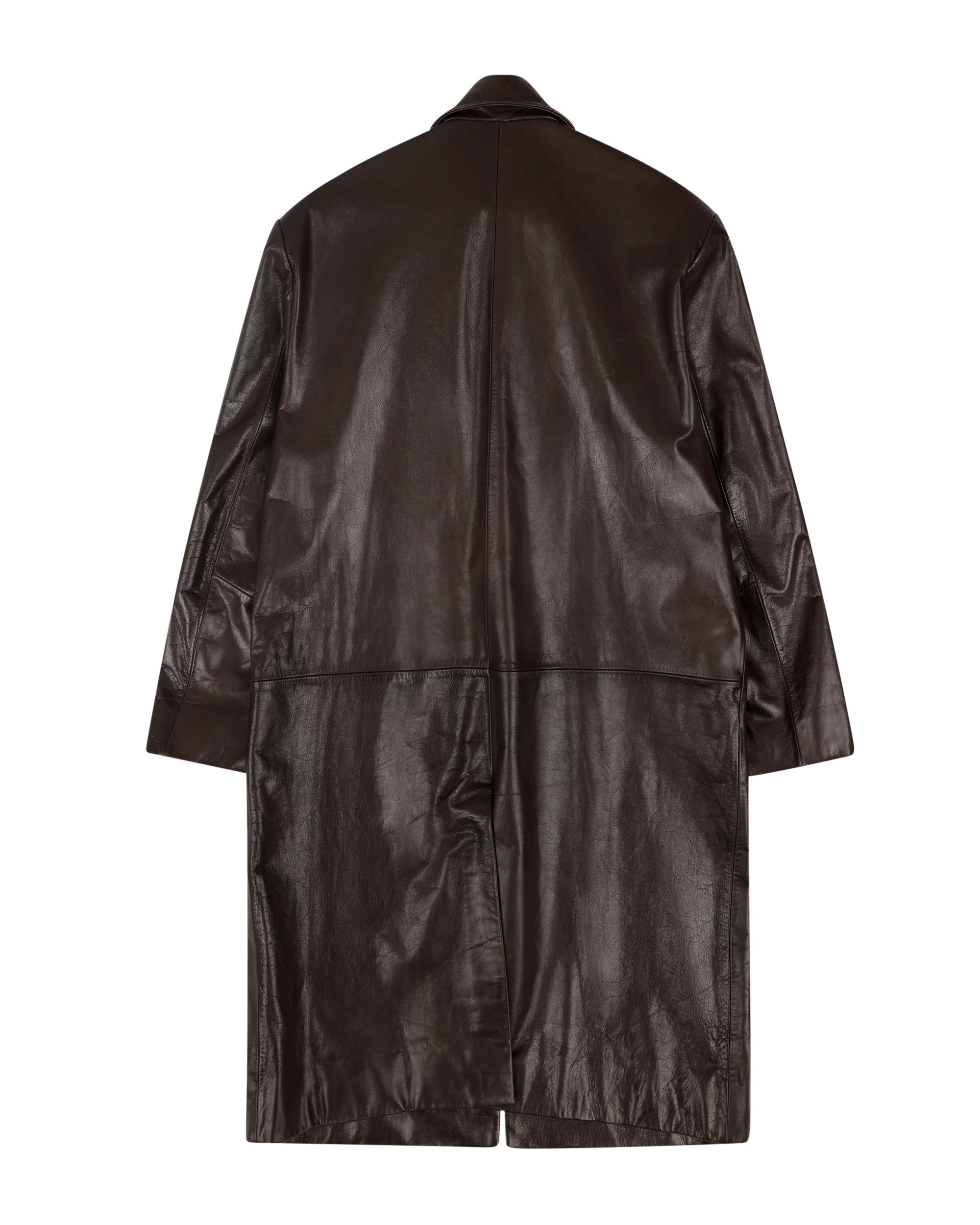 SINGLE BREASTED LEATHER COAT DARK BROWN - 2