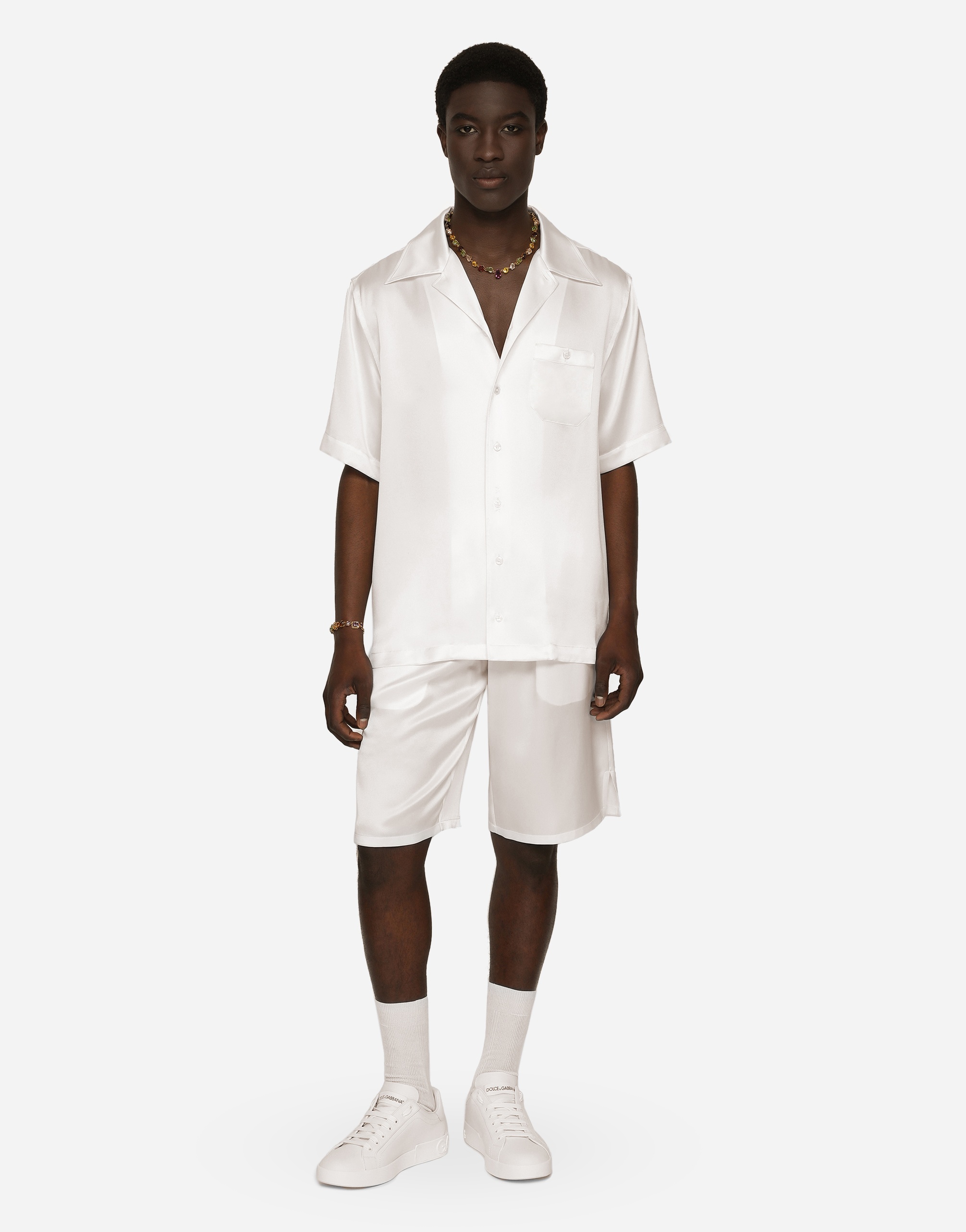 Silk satin jogging shorts with metal DG logo - 2