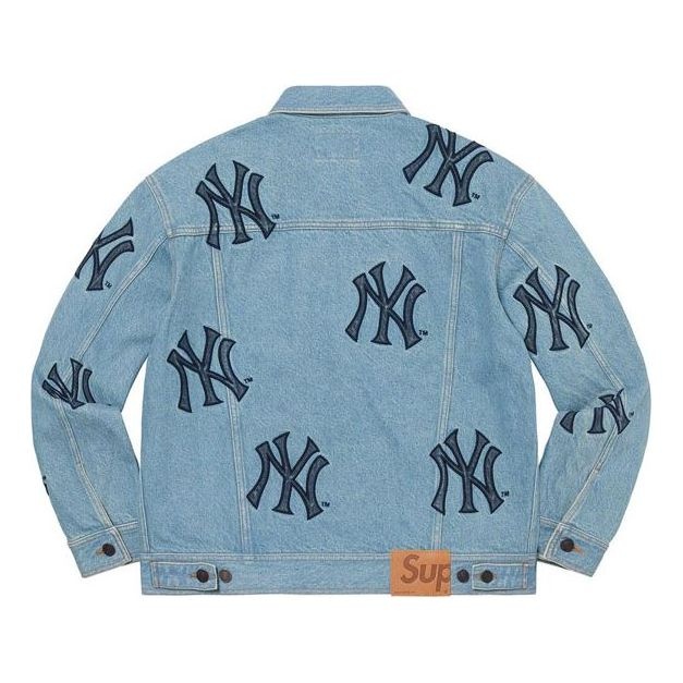 Supreme x New York Yankees Denim Trucker Jacket 'Teal Black' SUP-FW21-148 - 2