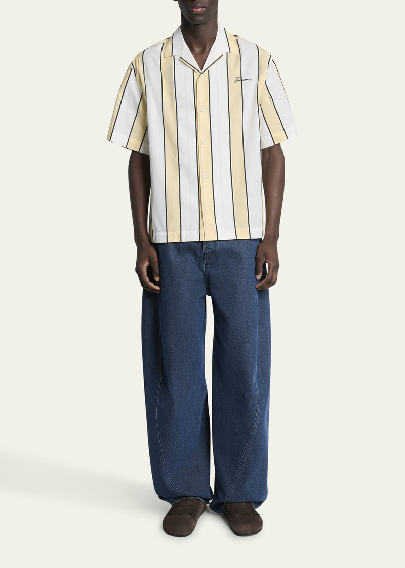 JACQUEMUS Men's Cotton Stripe Logo Camp Shirt outlook