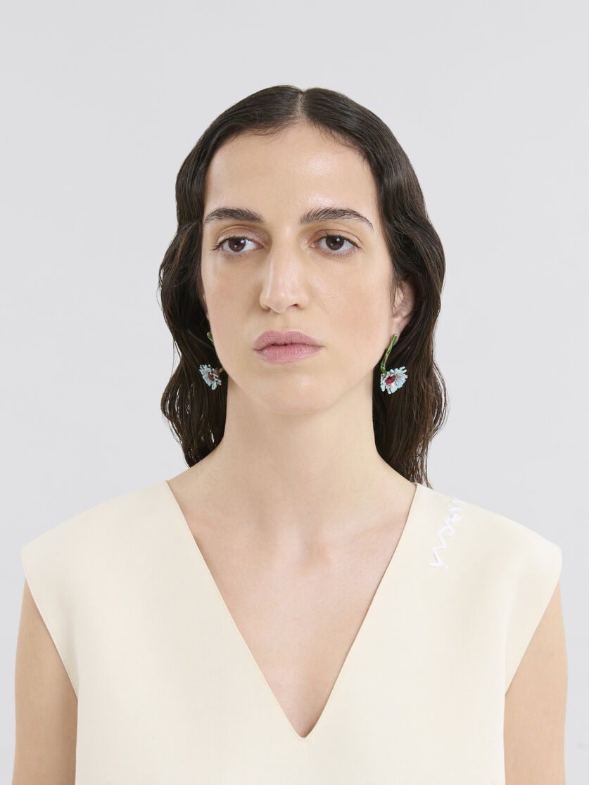 ENAMELED METAL AND STONES FLOWER POP DROP EARRINGS - 2