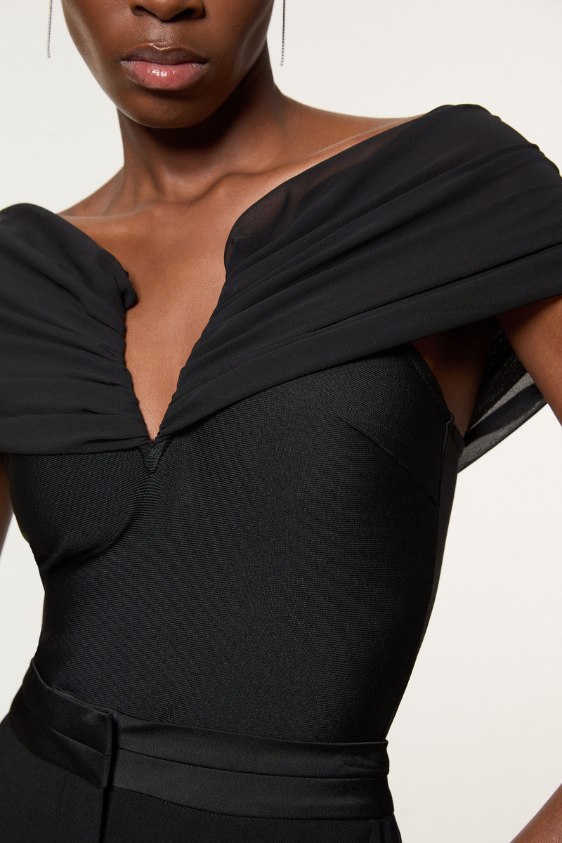 Figure Form Bandage Knit Woven Bardot Top 1
