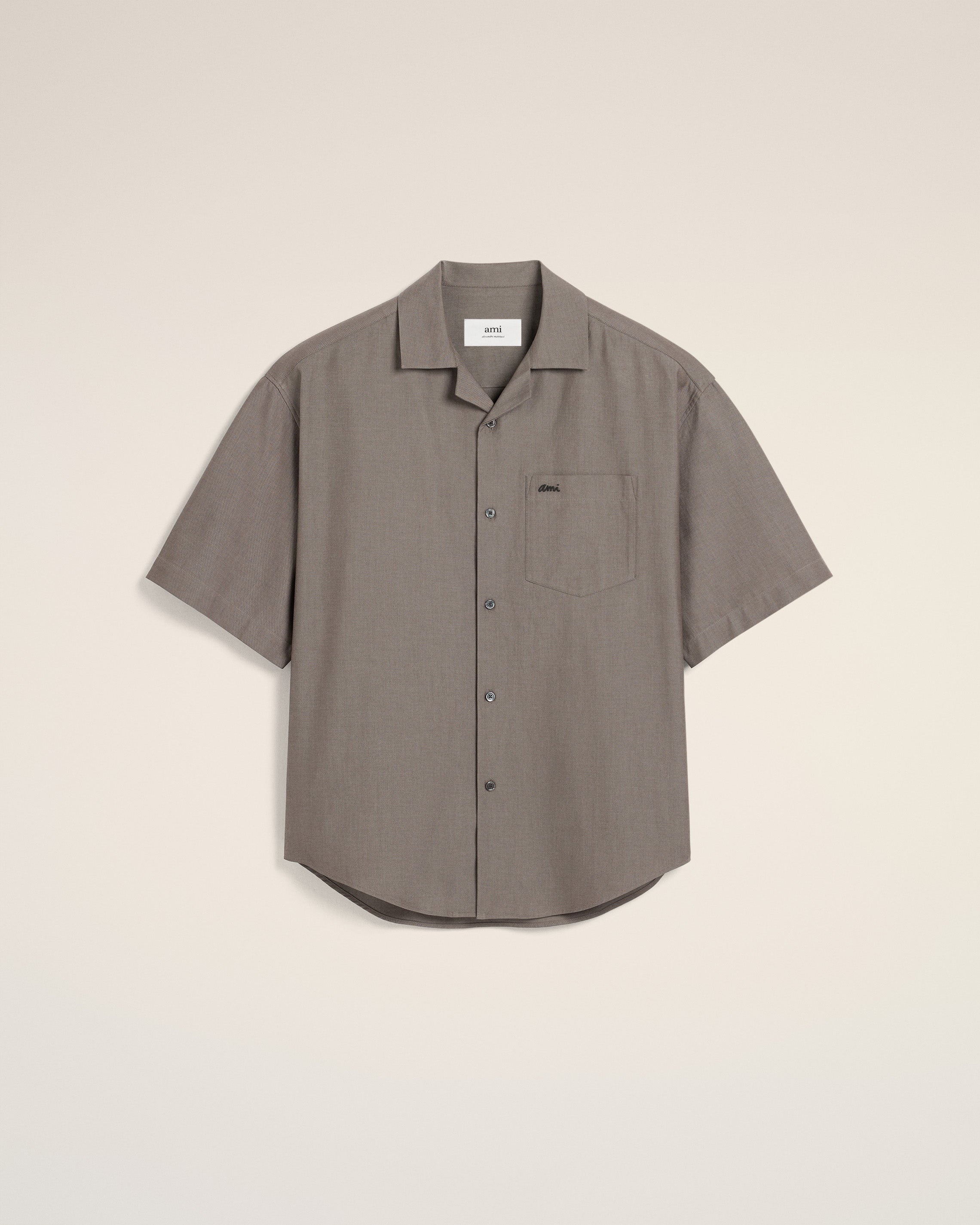 TAUPE COTTON SHORT SLEEVE BOXY SHIRT - 2