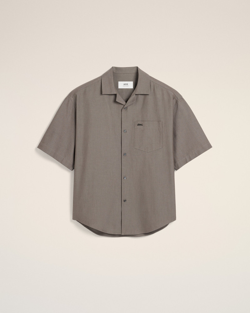 AMI Paris TAUPE COTTON SHORT SLEEVE BOXY SHIRT outlook