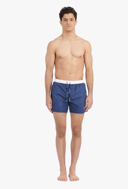 Navy blue swimsuit with white Balmain Paris logo print - 4