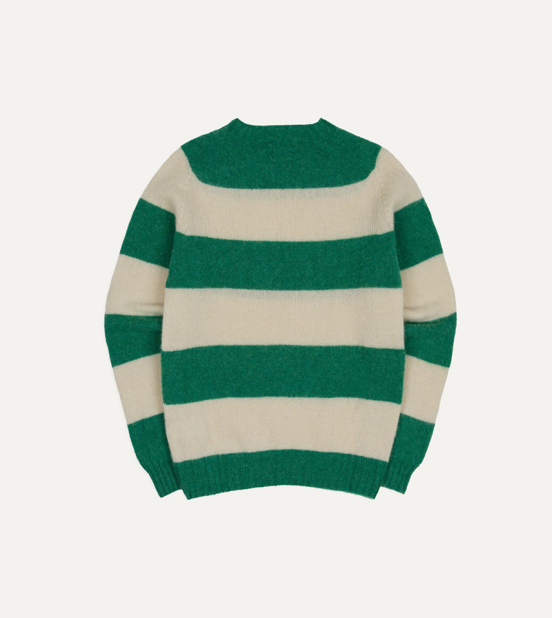 Green and Ecru Stripe Brushed Shetland Crew Neck Jumper 5