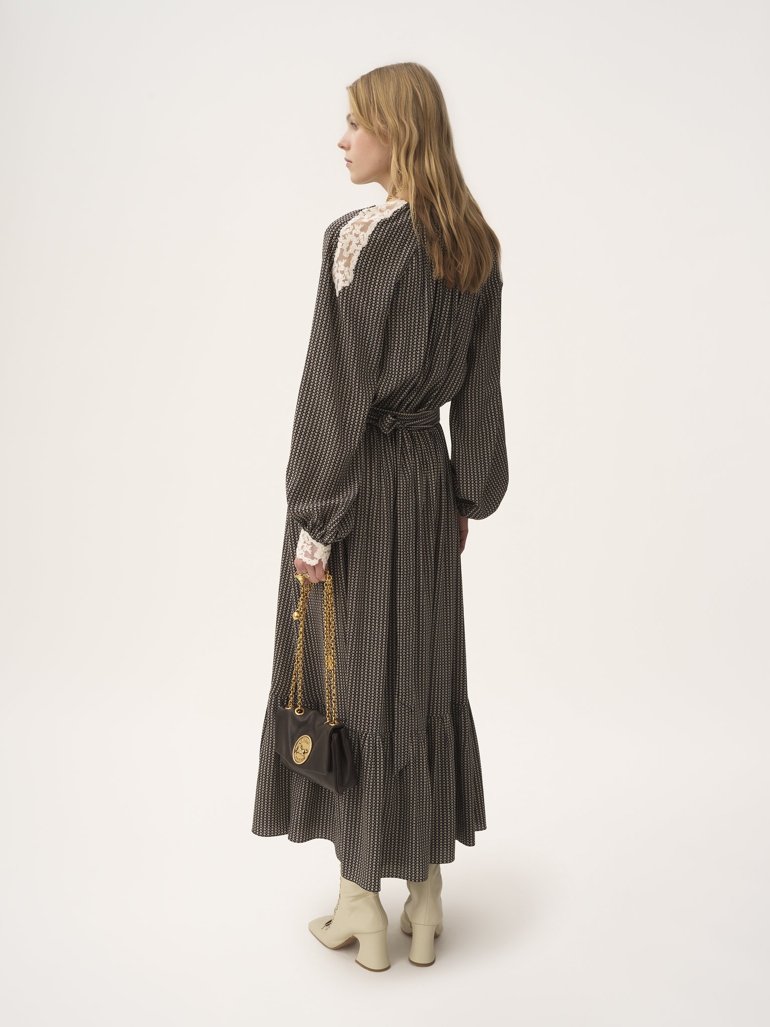 GATHERED MIDI SKIRT IN CRÊPE DE CHINE - 5