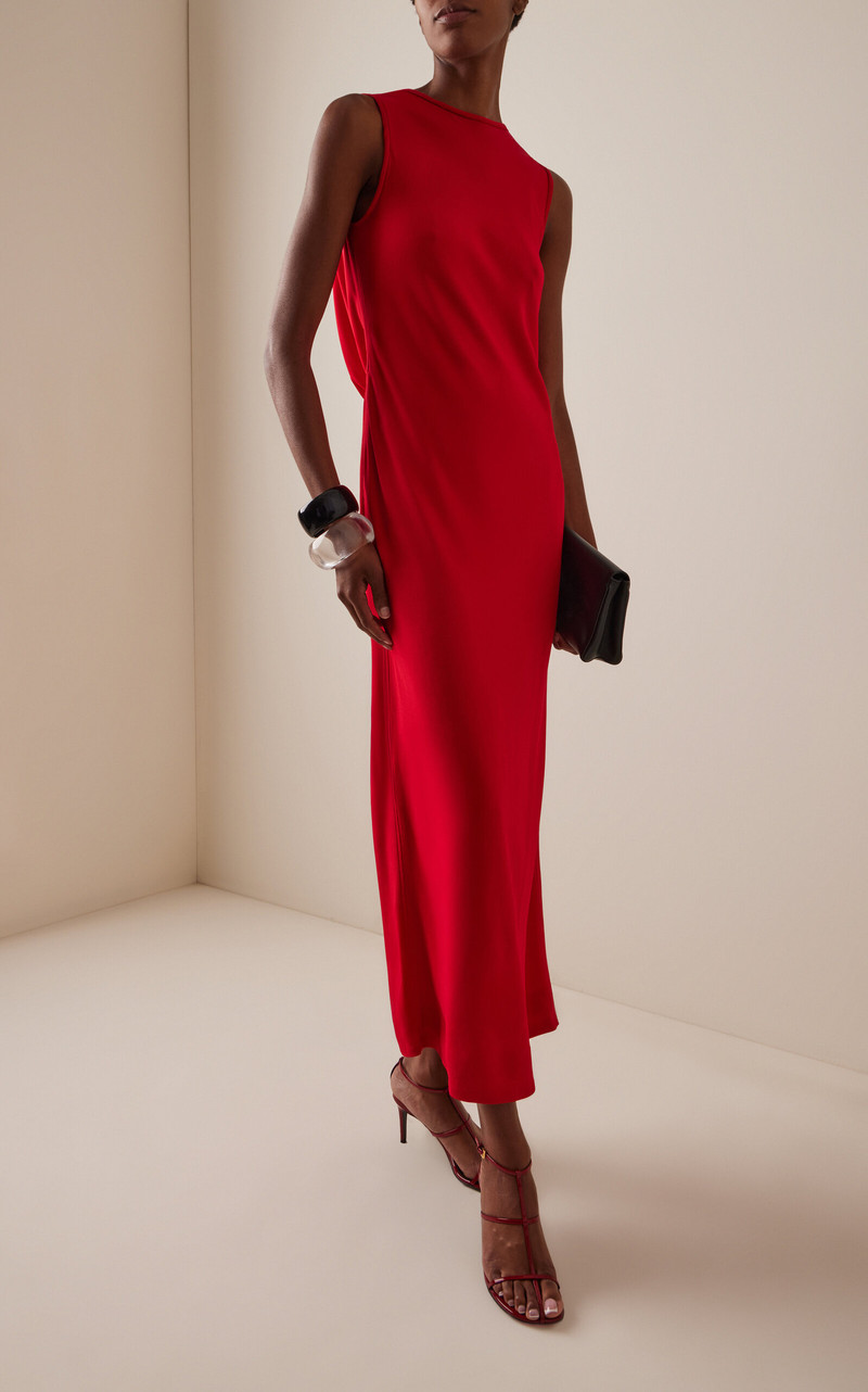 Another Tomorrow Draped Bias-Cut Midi Dress red outlook