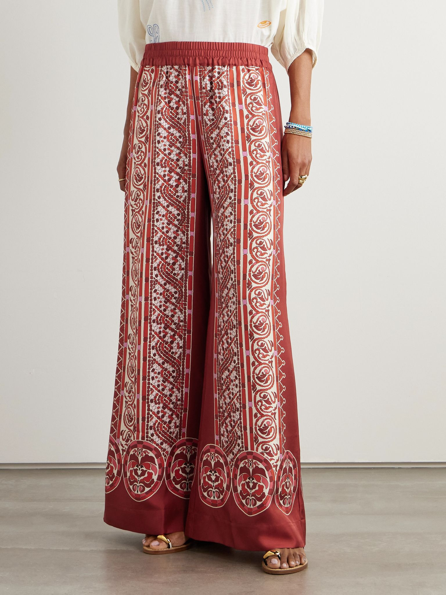 Icon Palazzo printed silk-twill wide-leg pants Red - 3