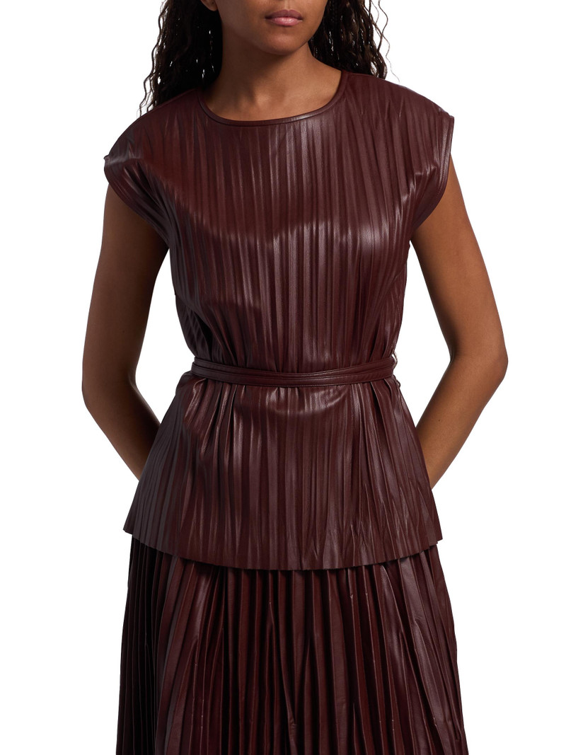 Women's Lyra Pleated Faux Leather Top - Oxblood 3