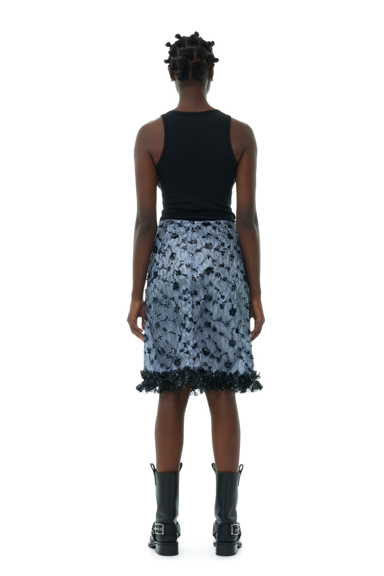 BLUE SEQUIN LACE SKIRT - 5