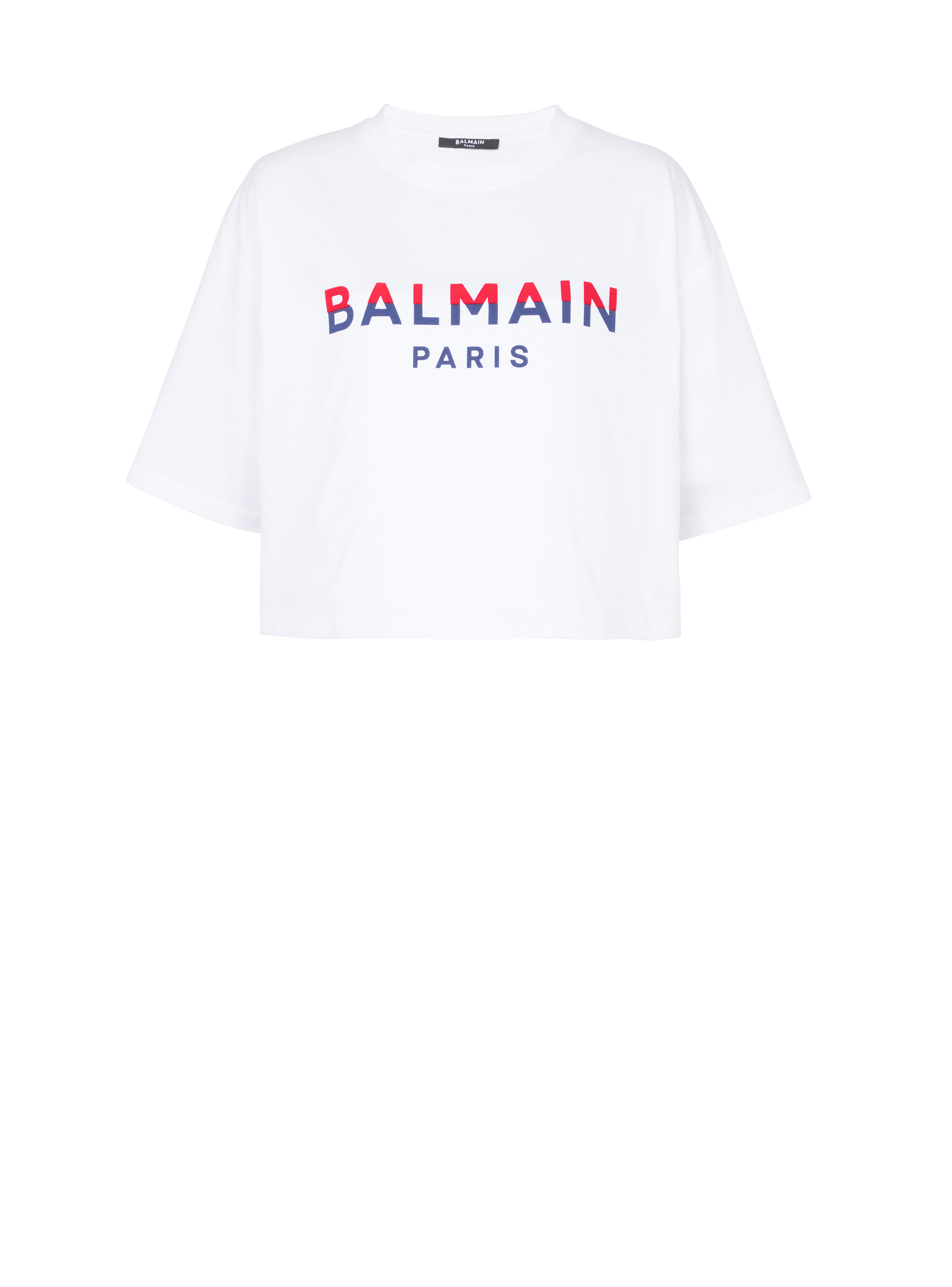 Flocked Balmain Paris cropped T-Shirt - 1