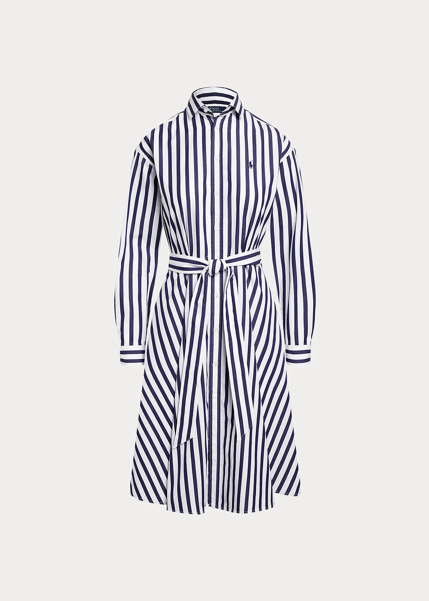 Belted Wide-Stripe Cotton Shirtdress - 1