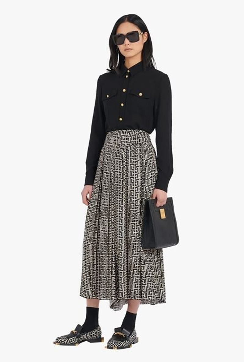 Balmain Wide ivory and black Balmain monogram pants outlook