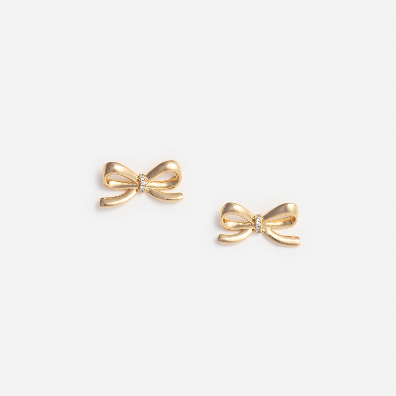 Gold Crystal Bow Earrings - 1