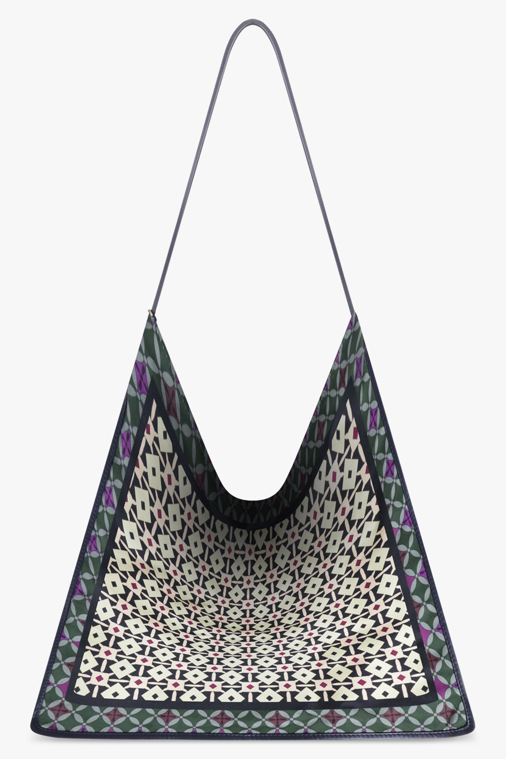 GEOMETRIC PRINT MEDIUM HOBO BAG WITH BELT STRAP | YELLOW/BLUE/GREEN - 2