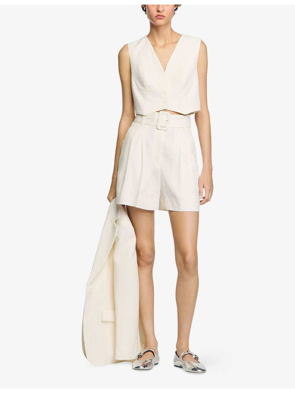 Sequin-Embellished Belted Woven Shorts - 2