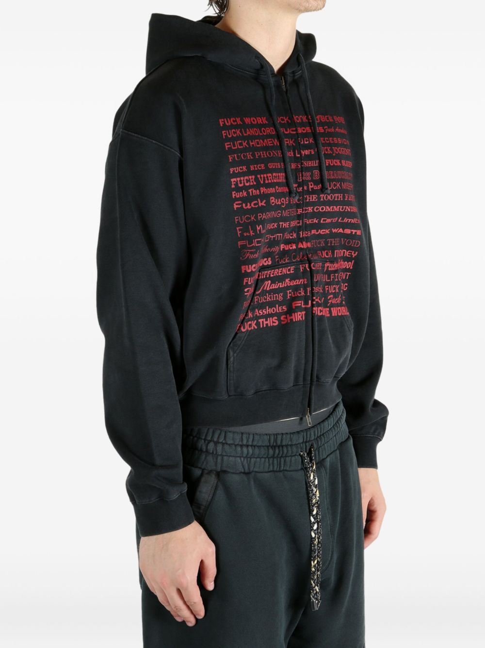 text-print zip-up hoodie - 3