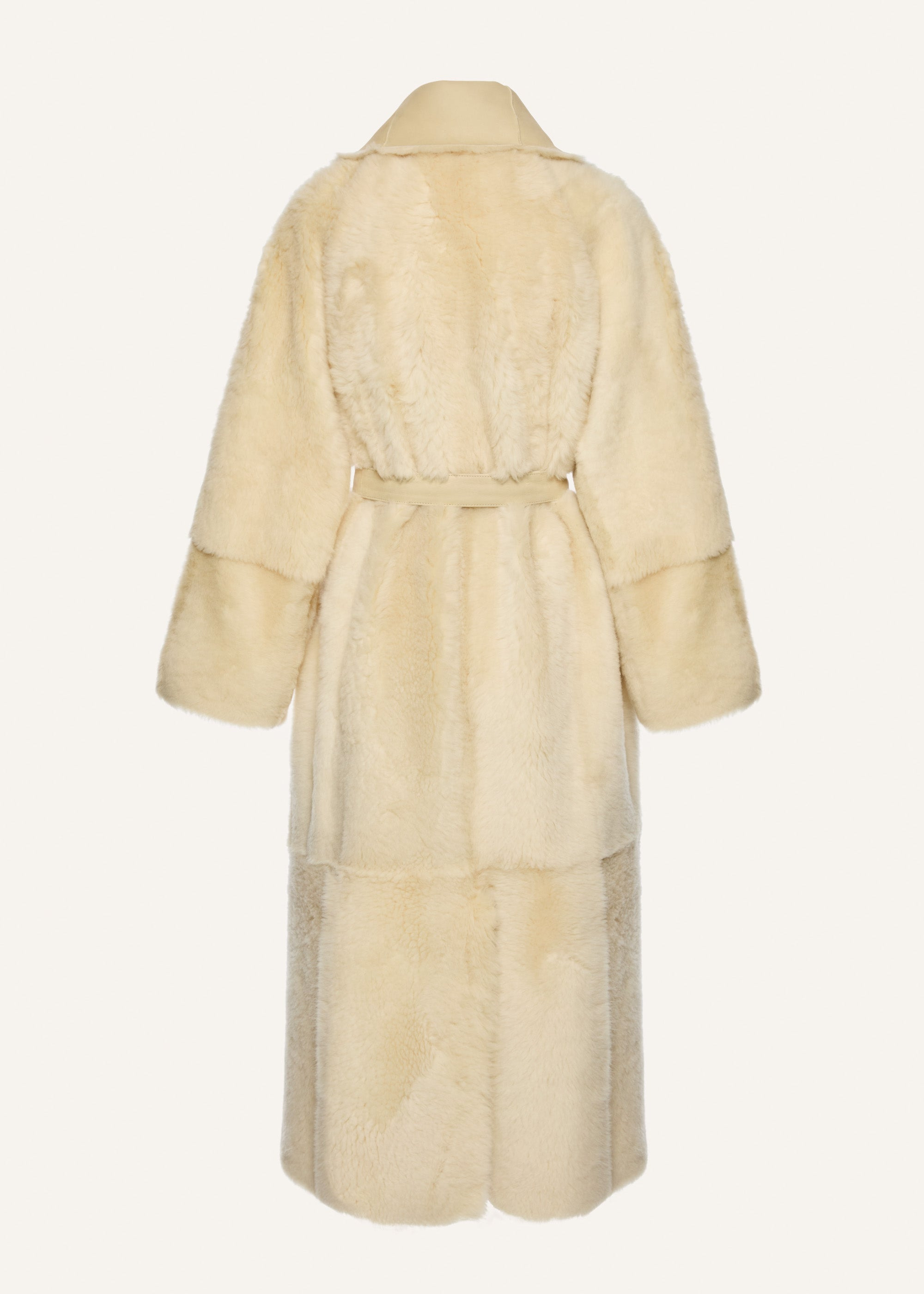 Reversible shearling wrap coat in cream - 2