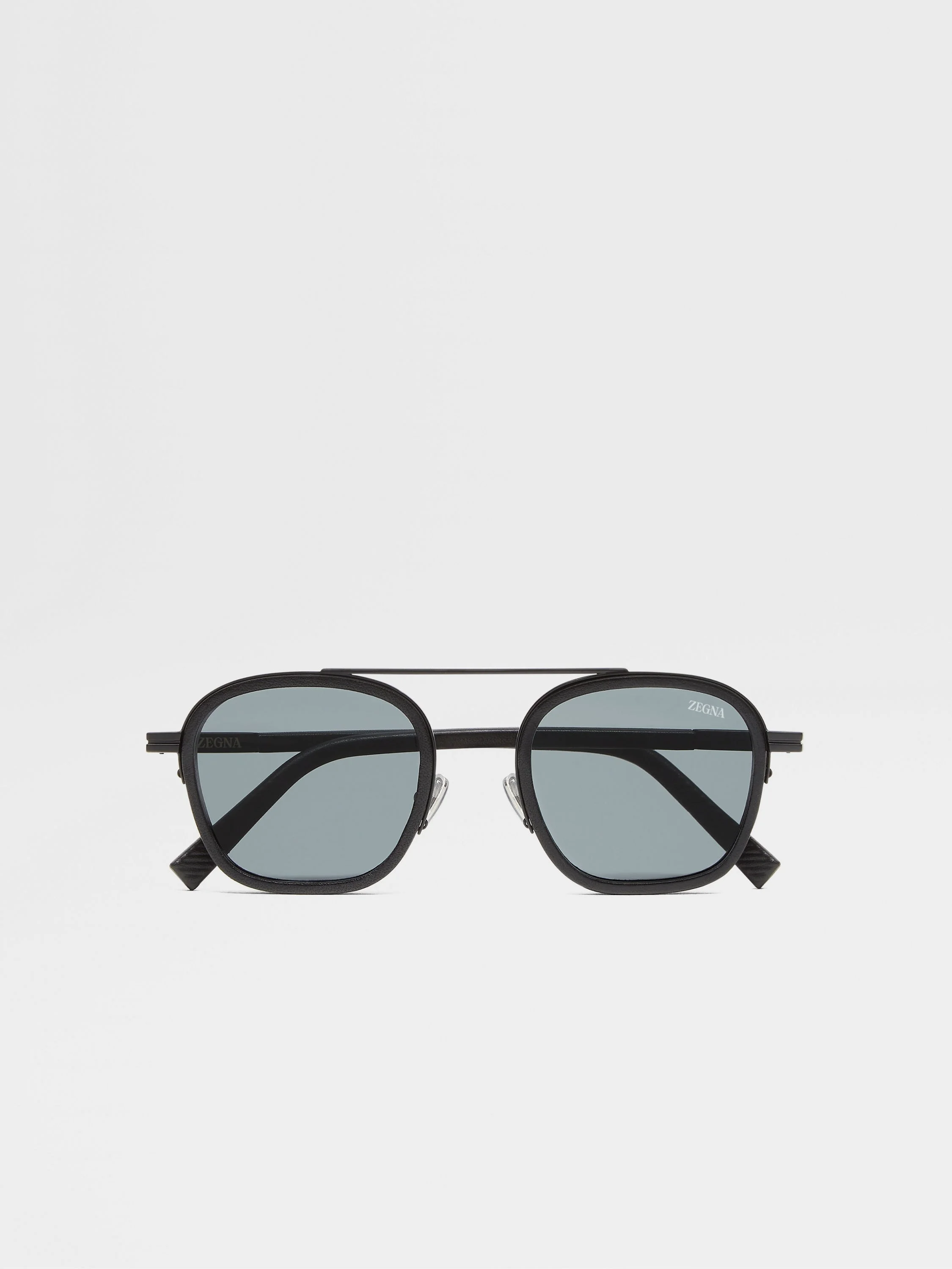 BLACK ORIZZONTE I METAL ACETATE AND LEATHER SUNGLASSES - 1